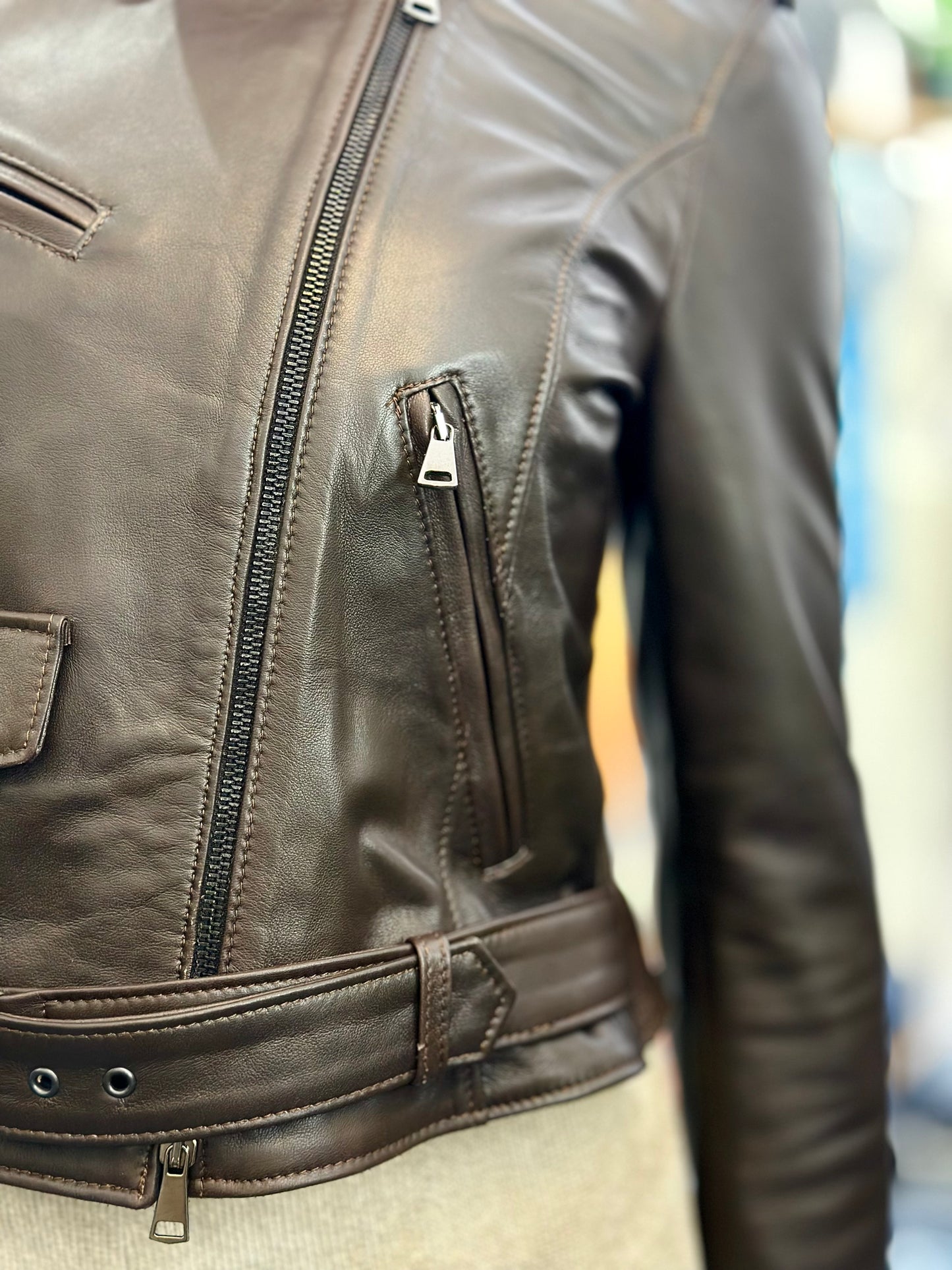 “pantera” leather jacket in dark brown nappa leather