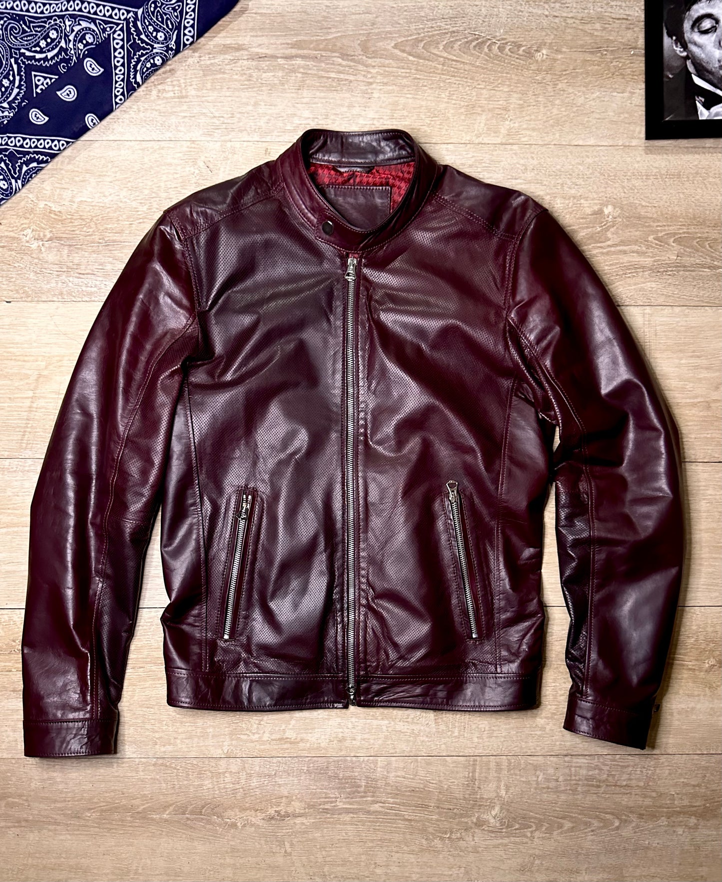 “Biker Rebel” Perforated burgundy
