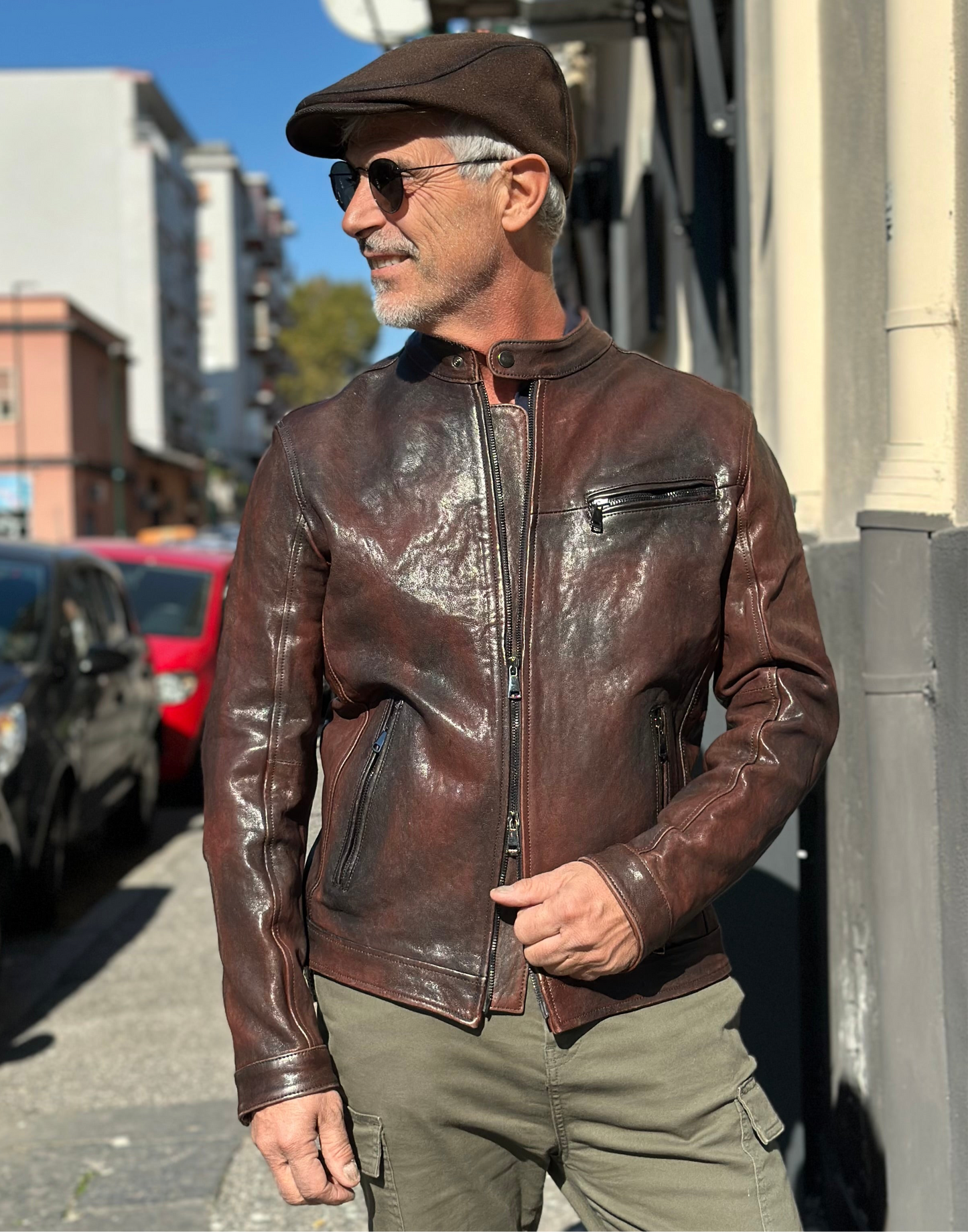 “Biker Rebel" Washed and Dyed Leather Biker Jacket