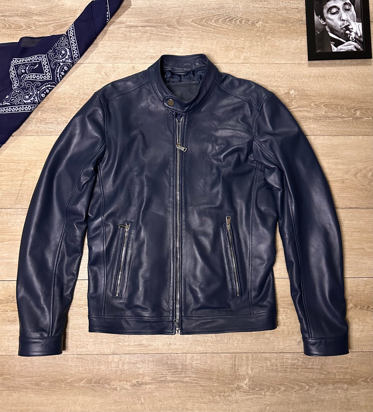 “Biker Rebel” Dark Blue Perforated