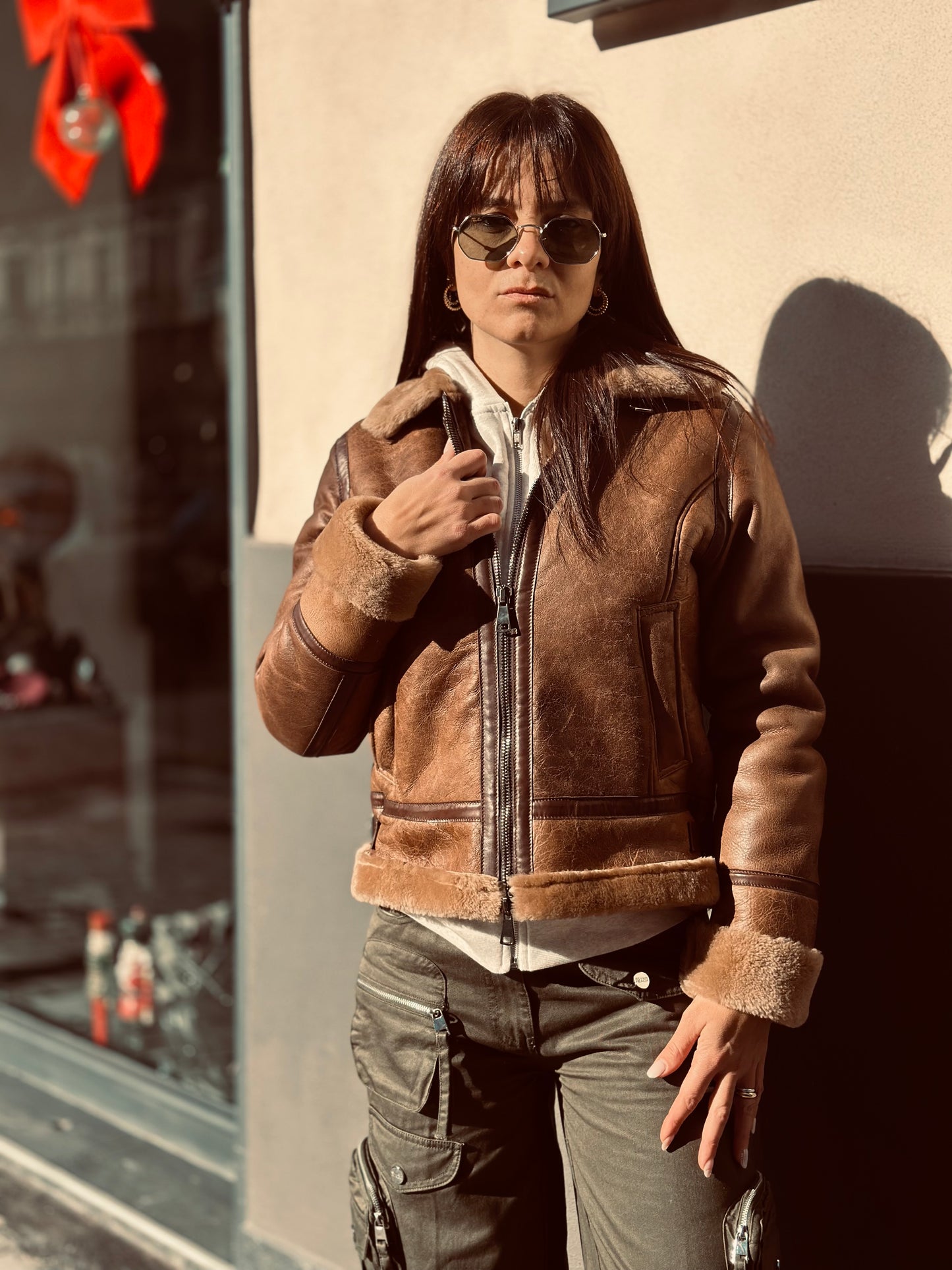 Blouson aviateur en peau lainée pour femme « Locatelli »