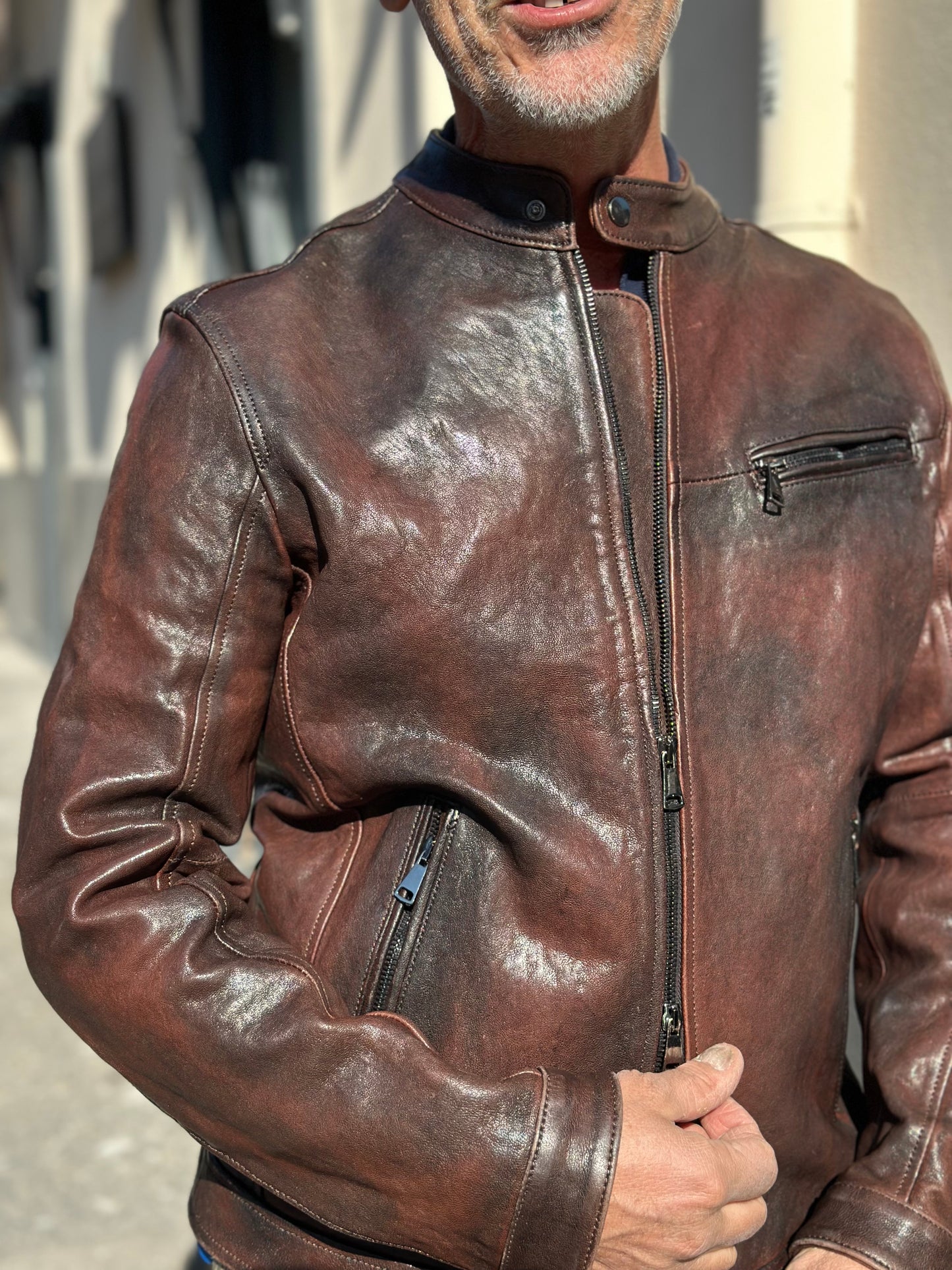 “Biker Rebel" Washed and Dyed Leather Biker Jacket