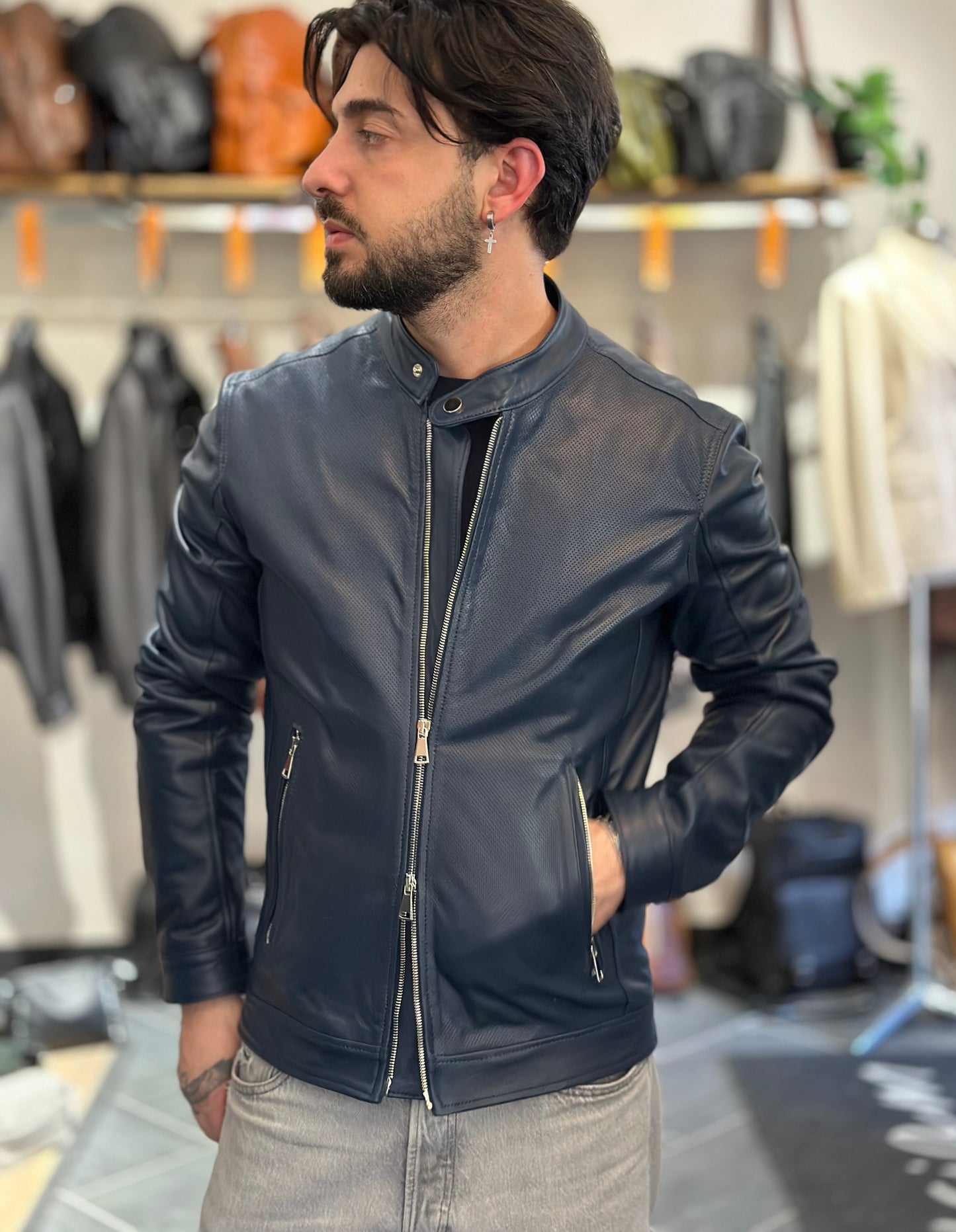 “Biker Rebel” Dark Blue Perforated