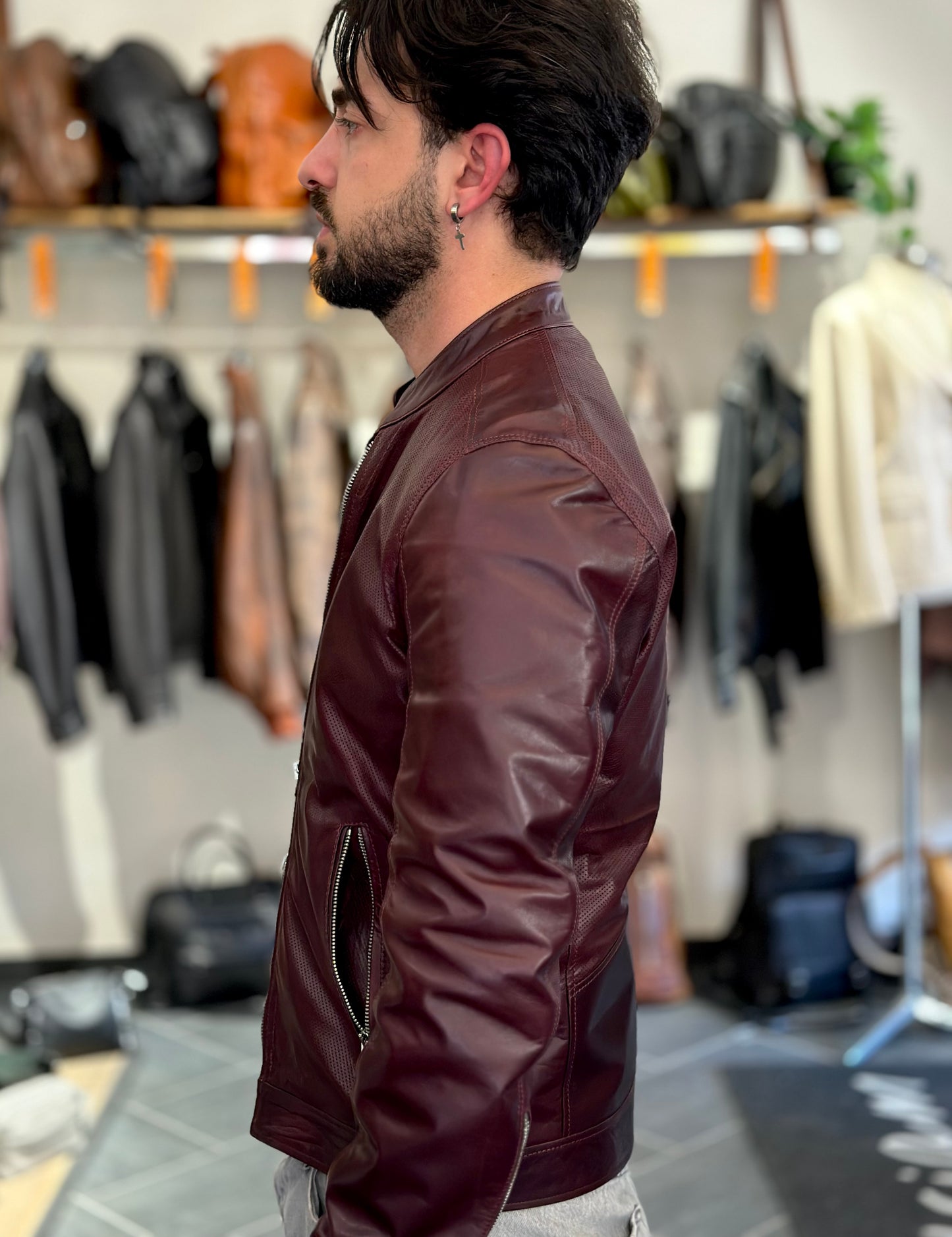 “Biker Rebel” Perforated burgundy