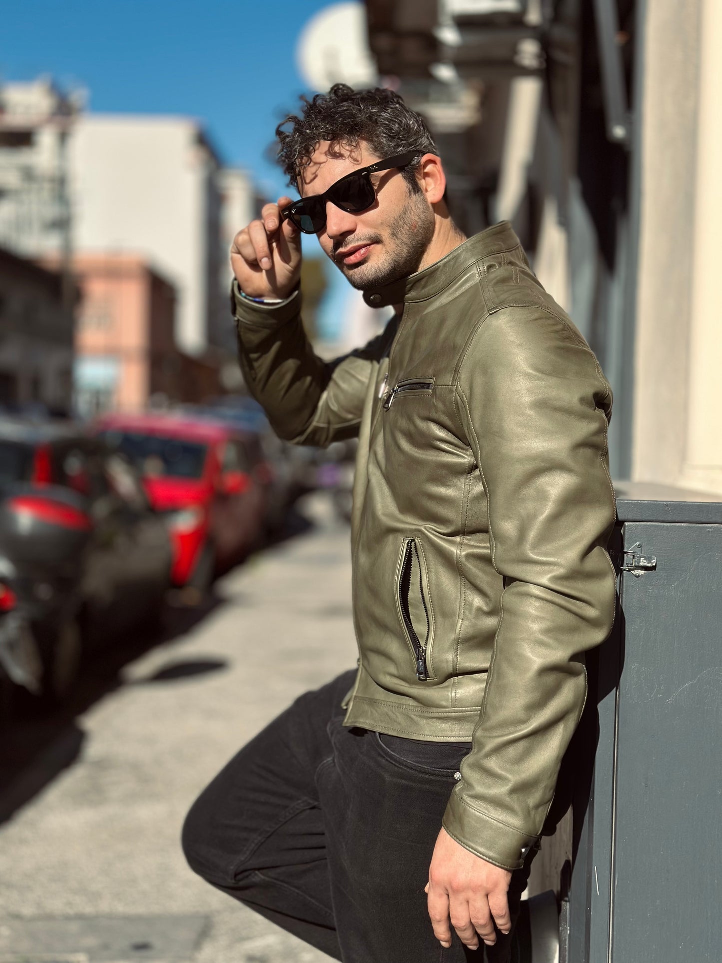 “Biker Rebel” Urban Green Natural Leather