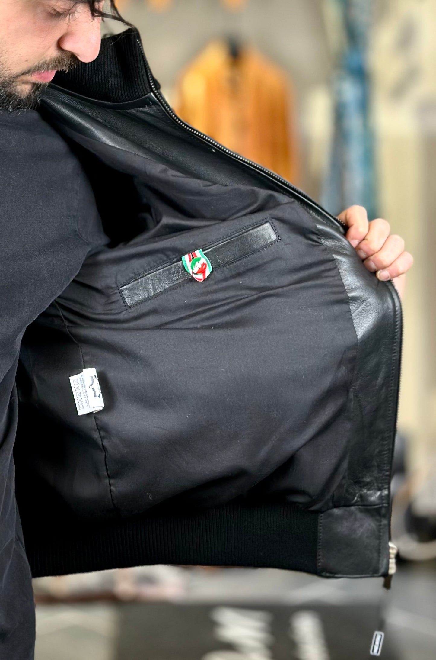 Veste en cuir d'agneau véritable extra-doux « Brera » avec fermeture éclair