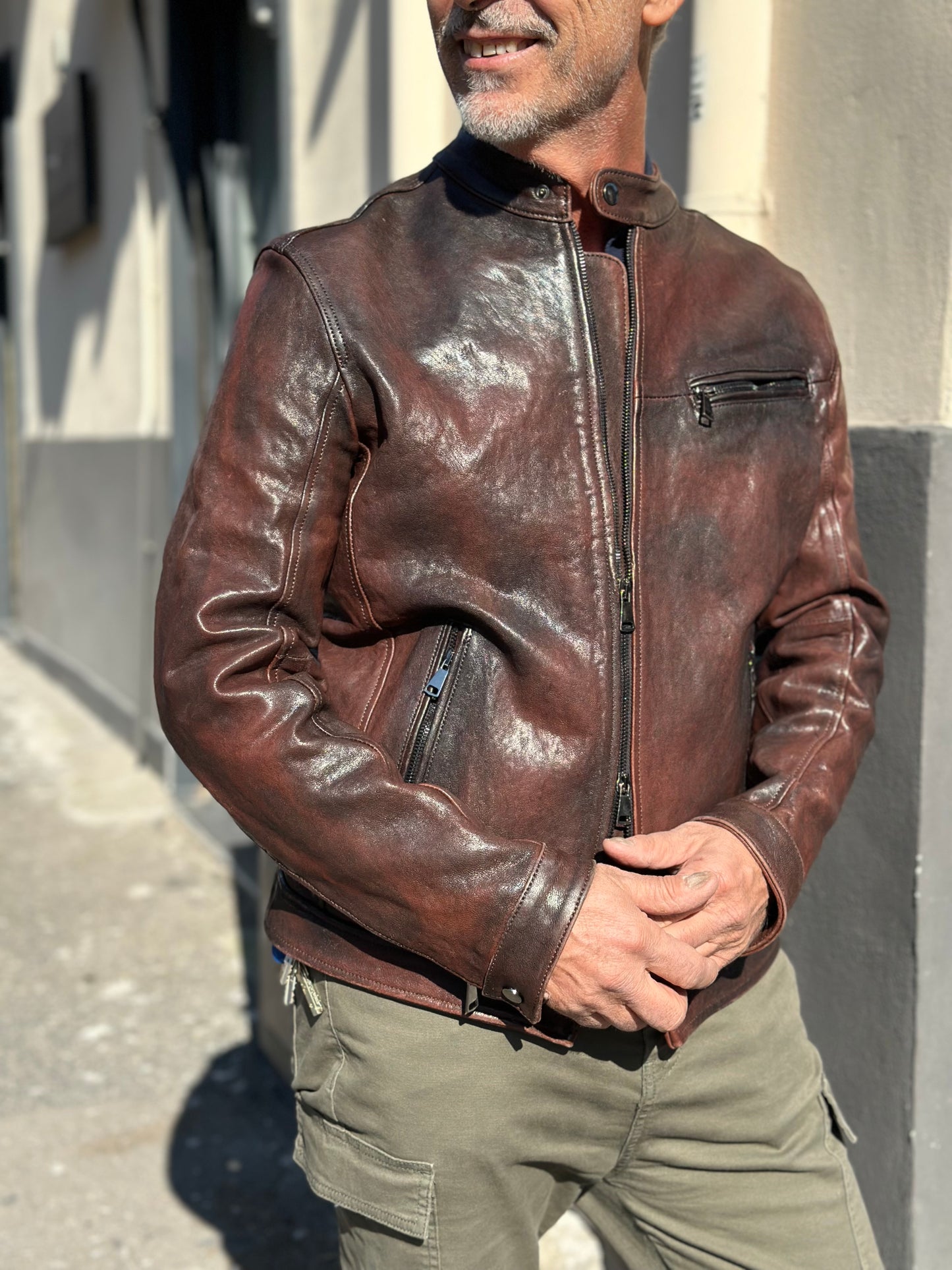 “Biker Rebel" Washed and Dyed Leather Biker Jacket