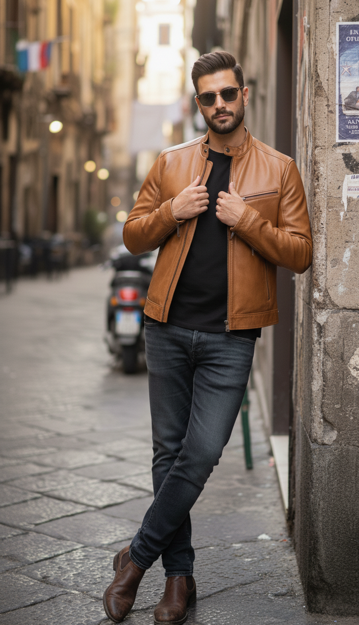 “Biker Rebel” in natural cognac leather