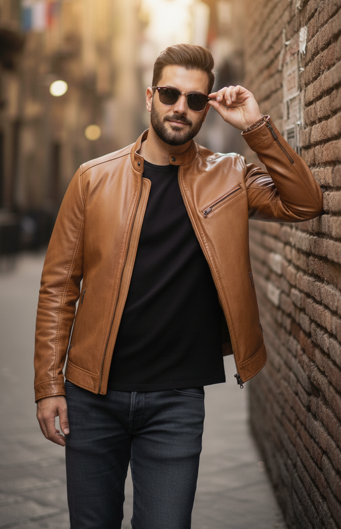 “Biker Rebel” in natural cognac leather