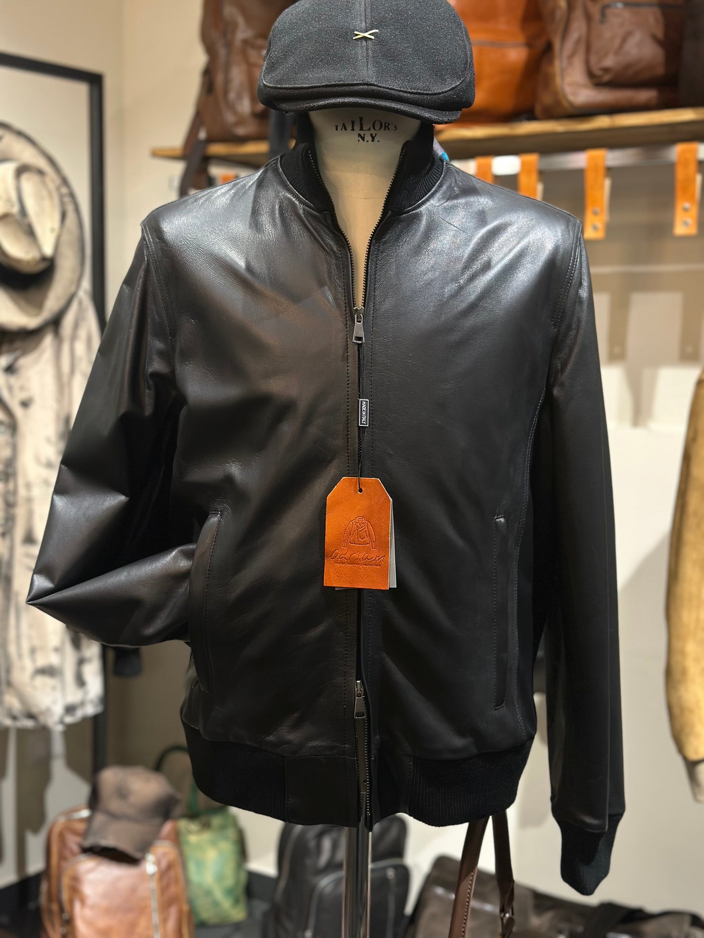 Veste en cuir d'agneau véritable extra-doux « Brera » avec fermeture éclair