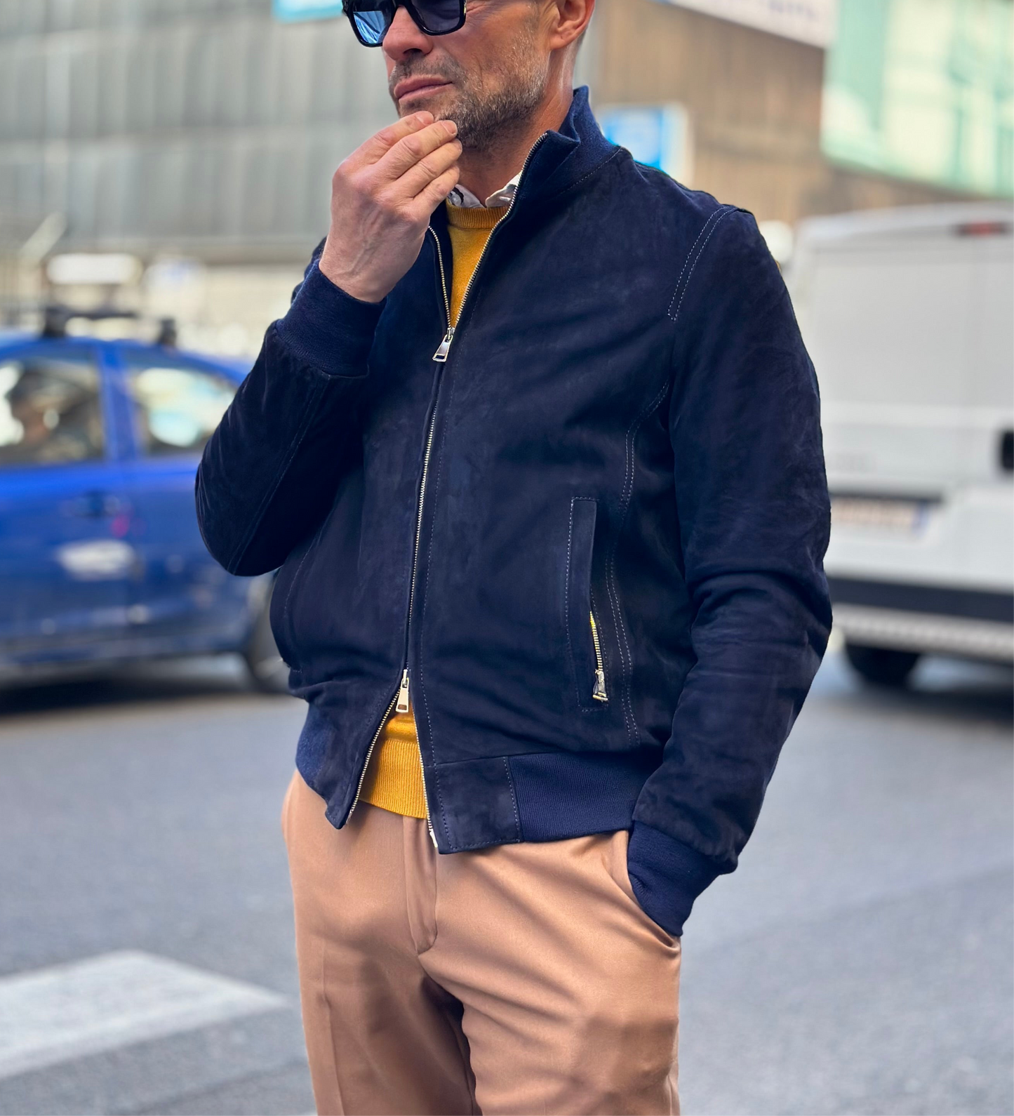 “Brera” Suede Bomber Jacket with Zip
