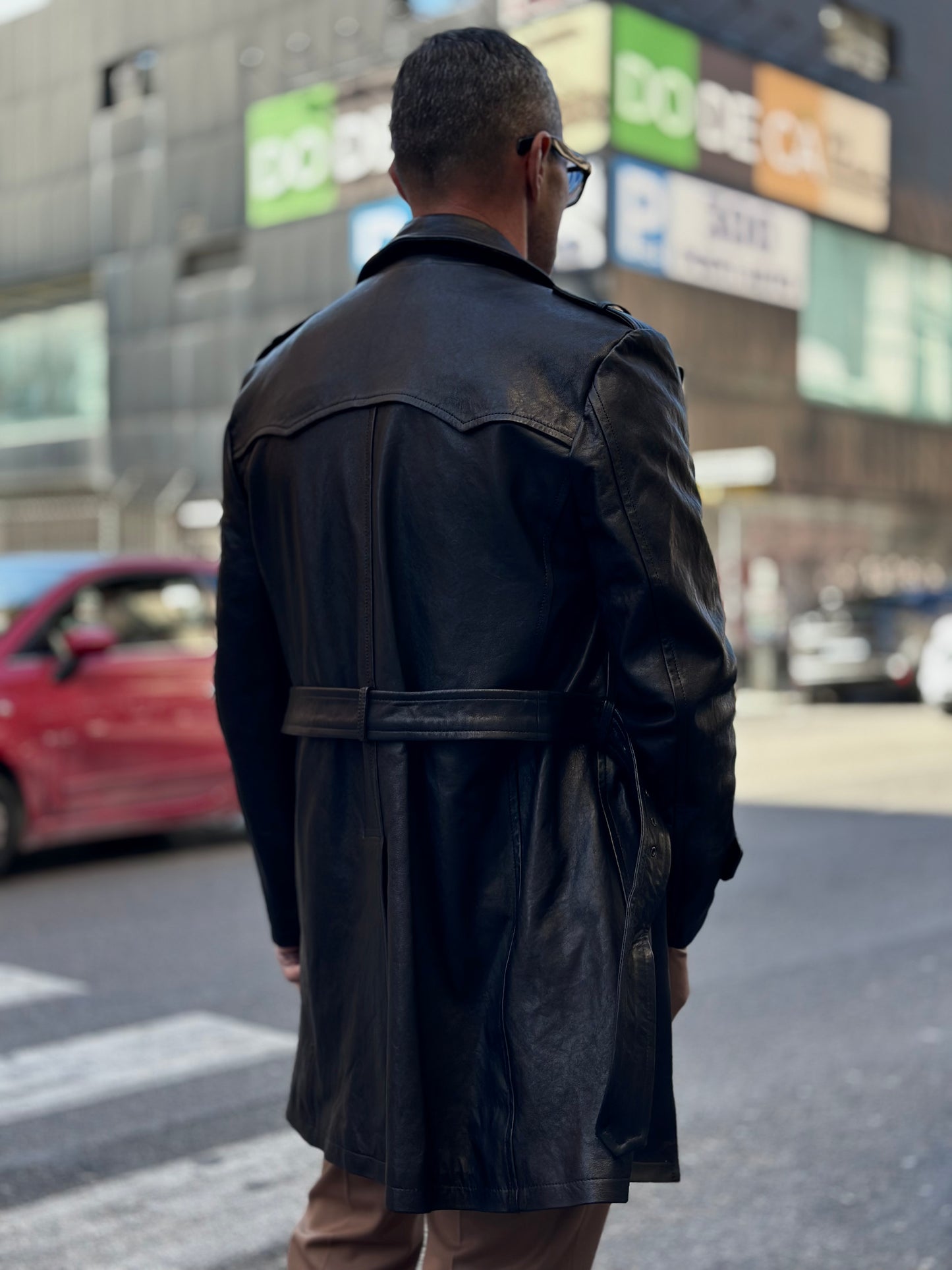 “Heritage Trench” trench coat in washed leather
