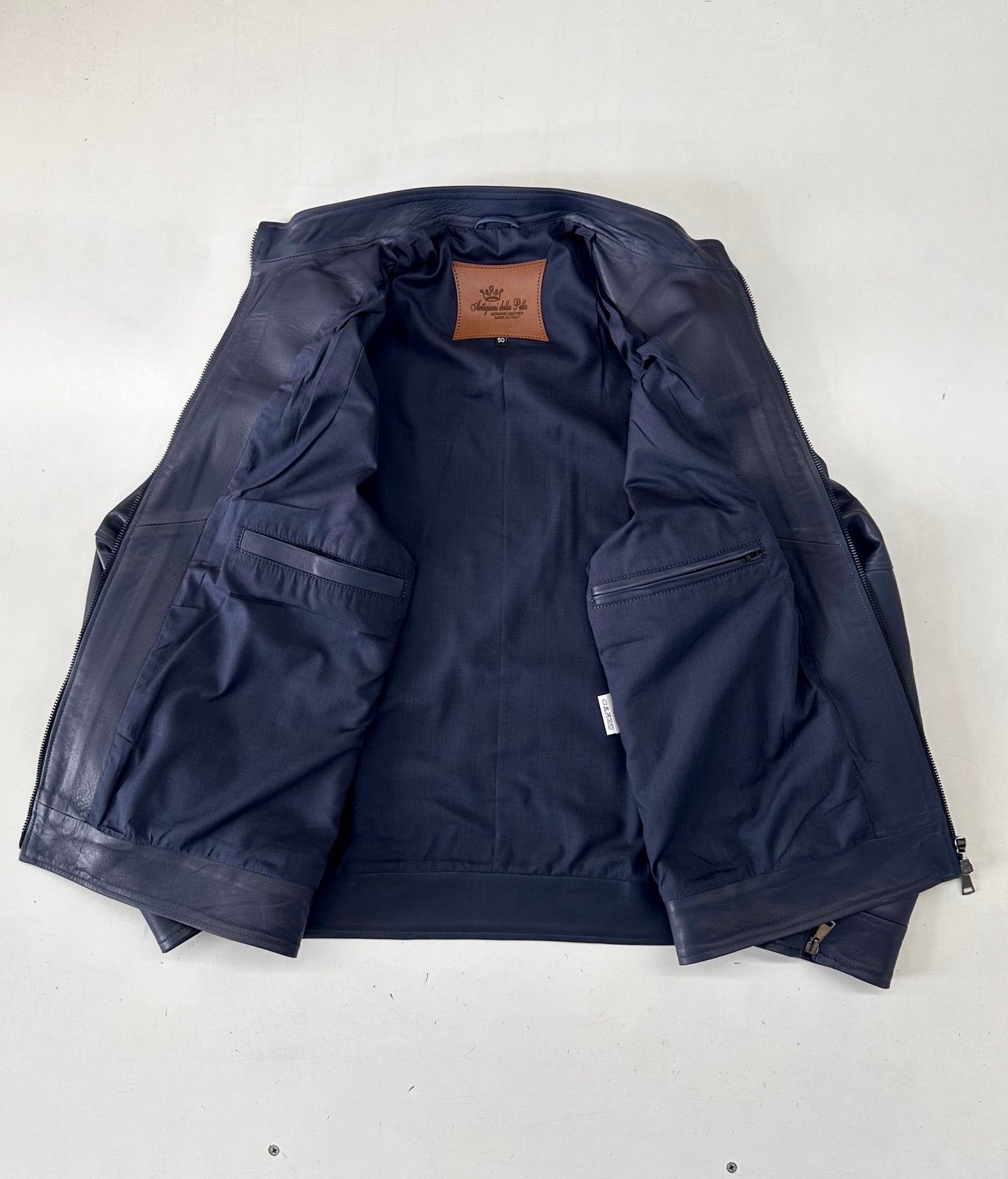 "Levante" luxury full-grain extra-soft natural tanned blue lambskin