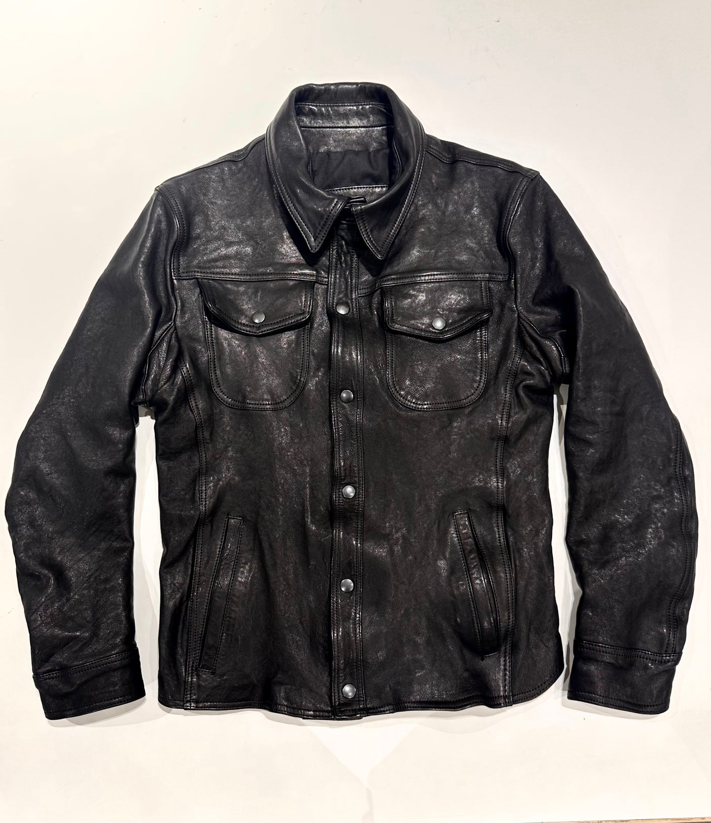 "Versante" Washed Leather Shirt Jacket