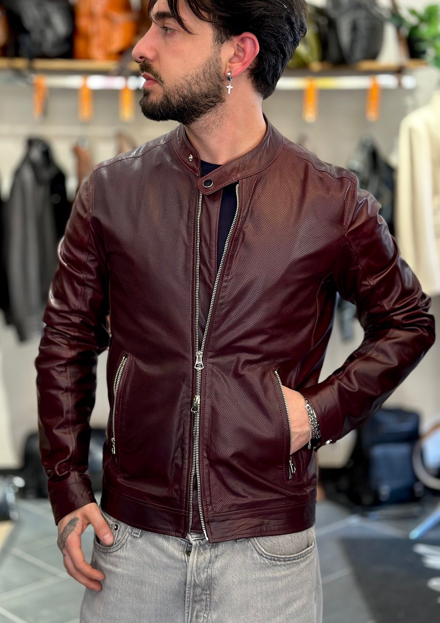 “Biker Rebel” Perforated burgundy