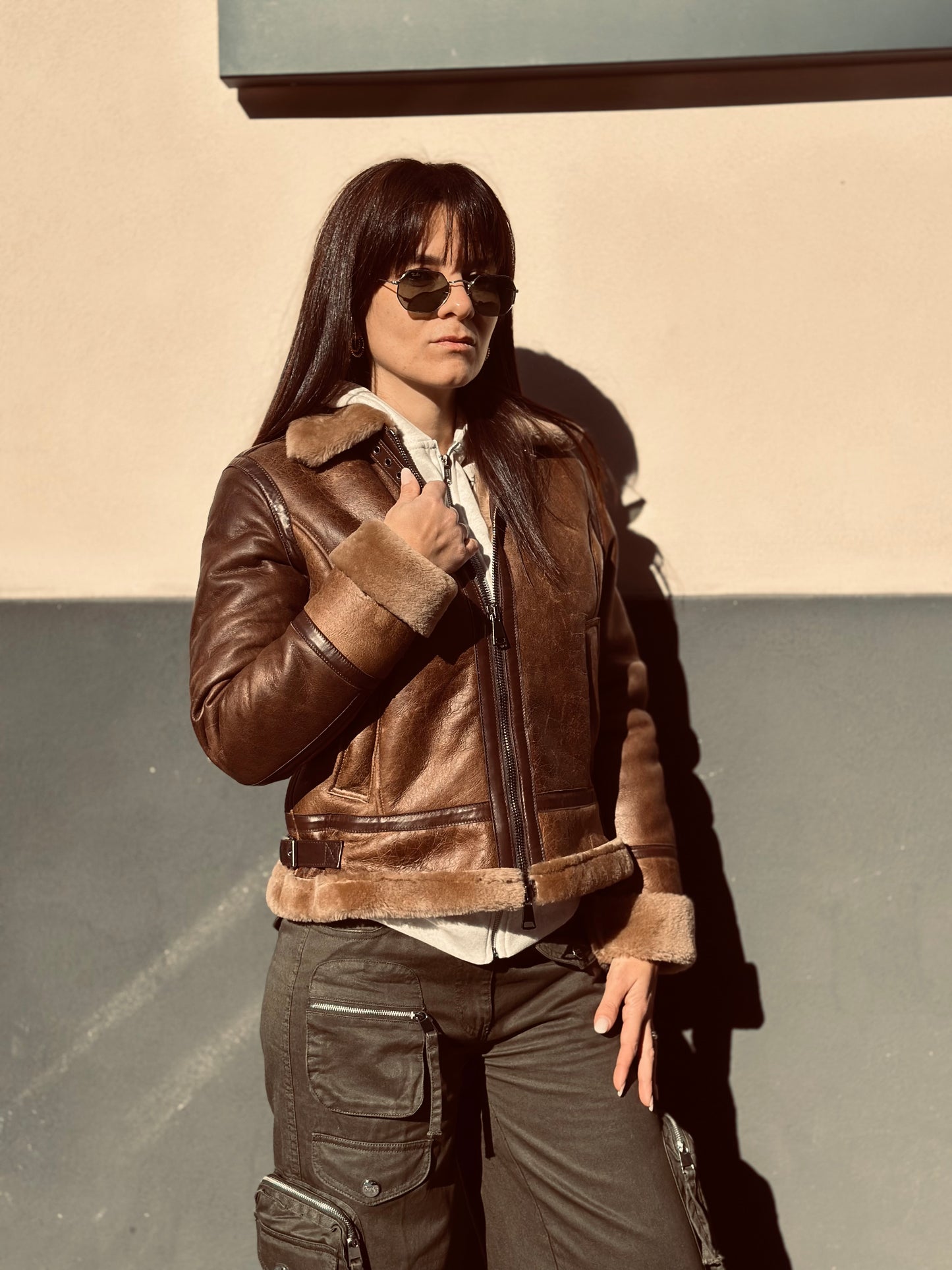 Blouson aviateur en peau lainée pour femme « Locatelli »