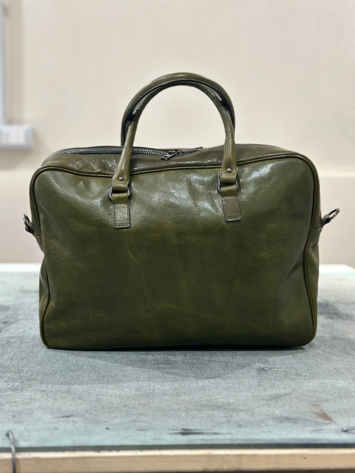 The Odriam Olive Green Vegetable Tanned Leather Briefcase Bag