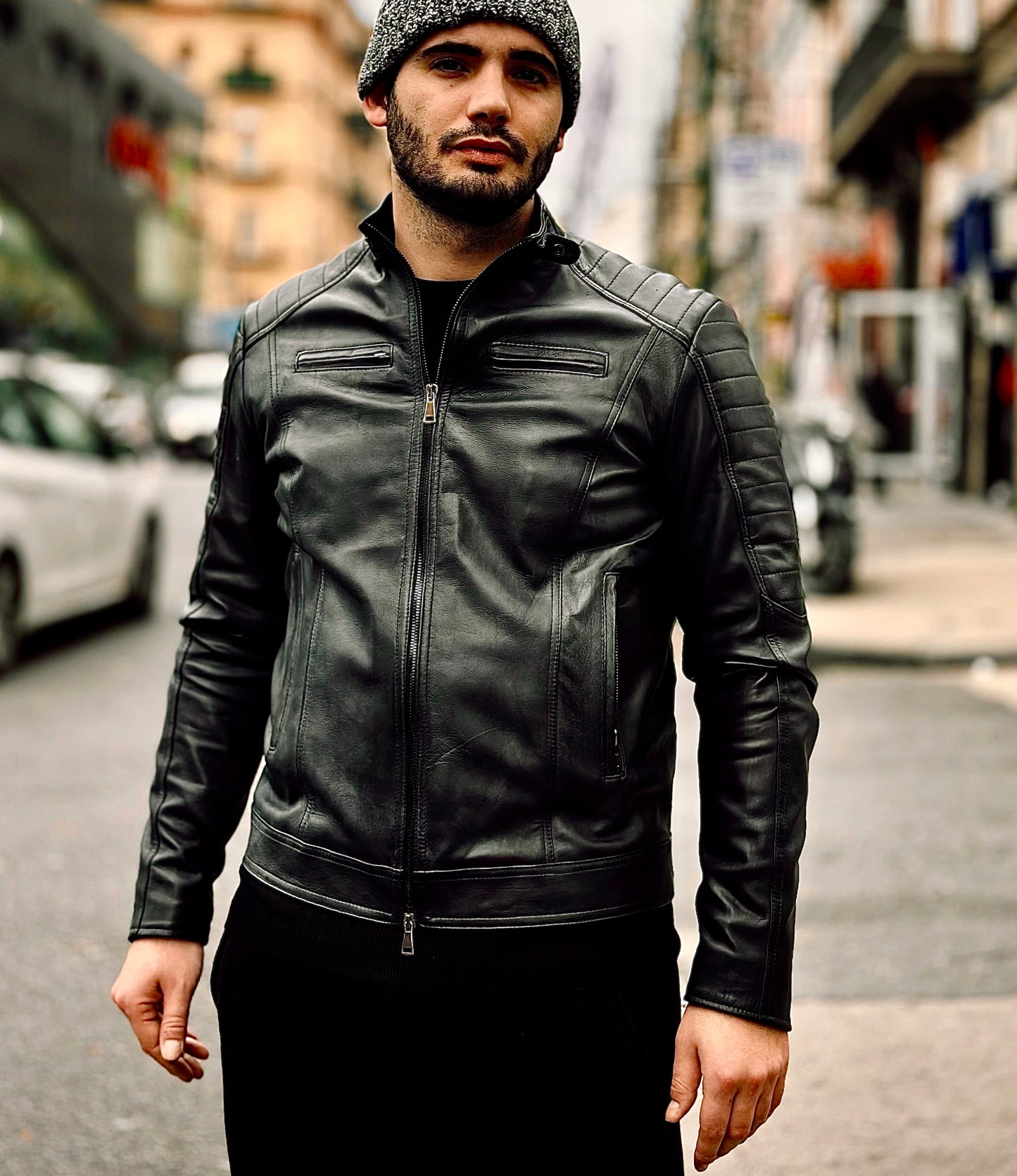 “Stallion” biker jacket in extra-soft lambskin