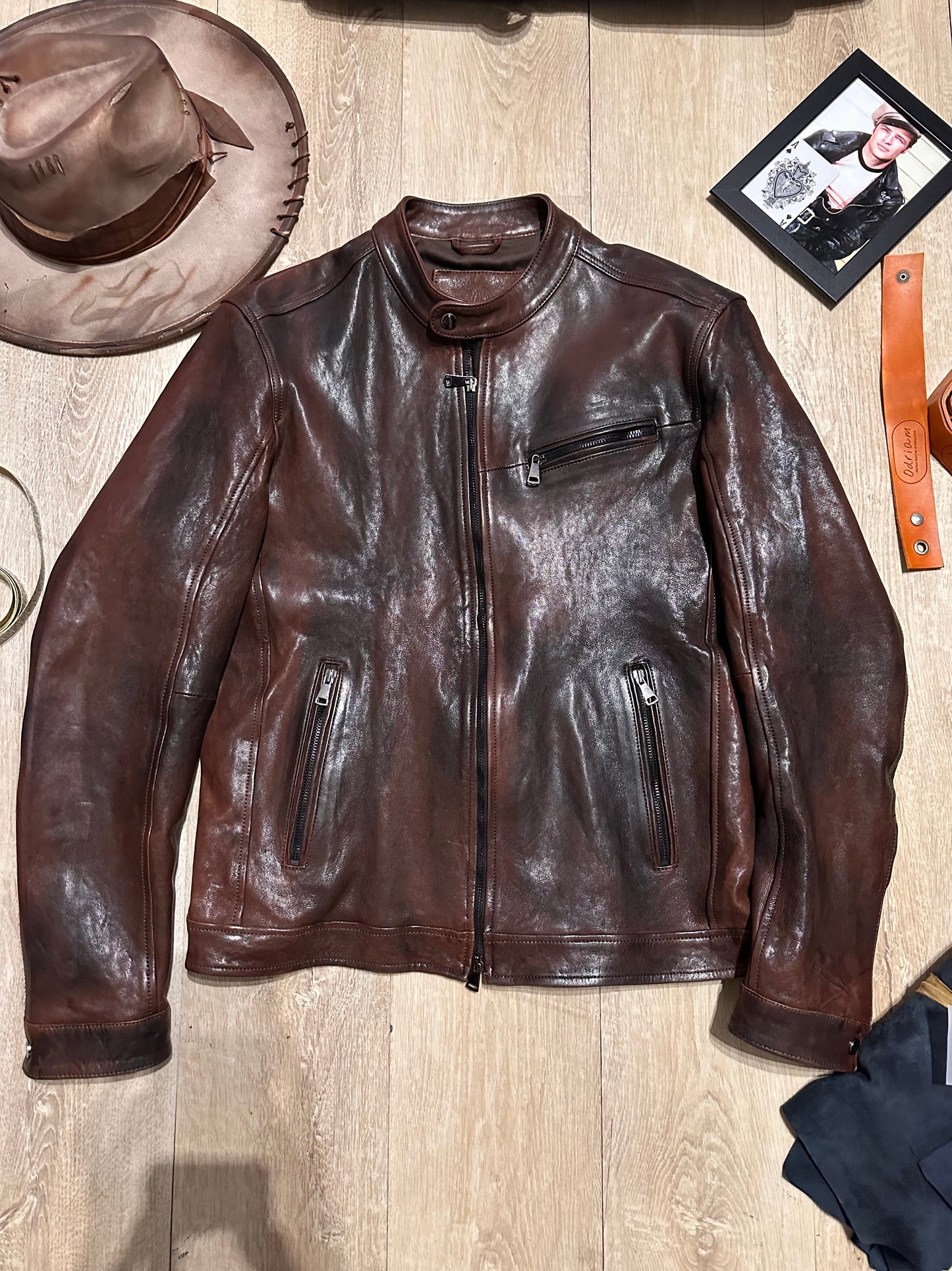 “Biker Rebel" Washed and Dyed Leather Biker Jacket