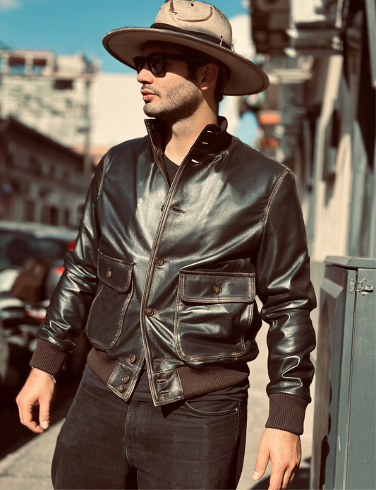 “Brera” Bomber Jacket with Vintage-Effect Buttons