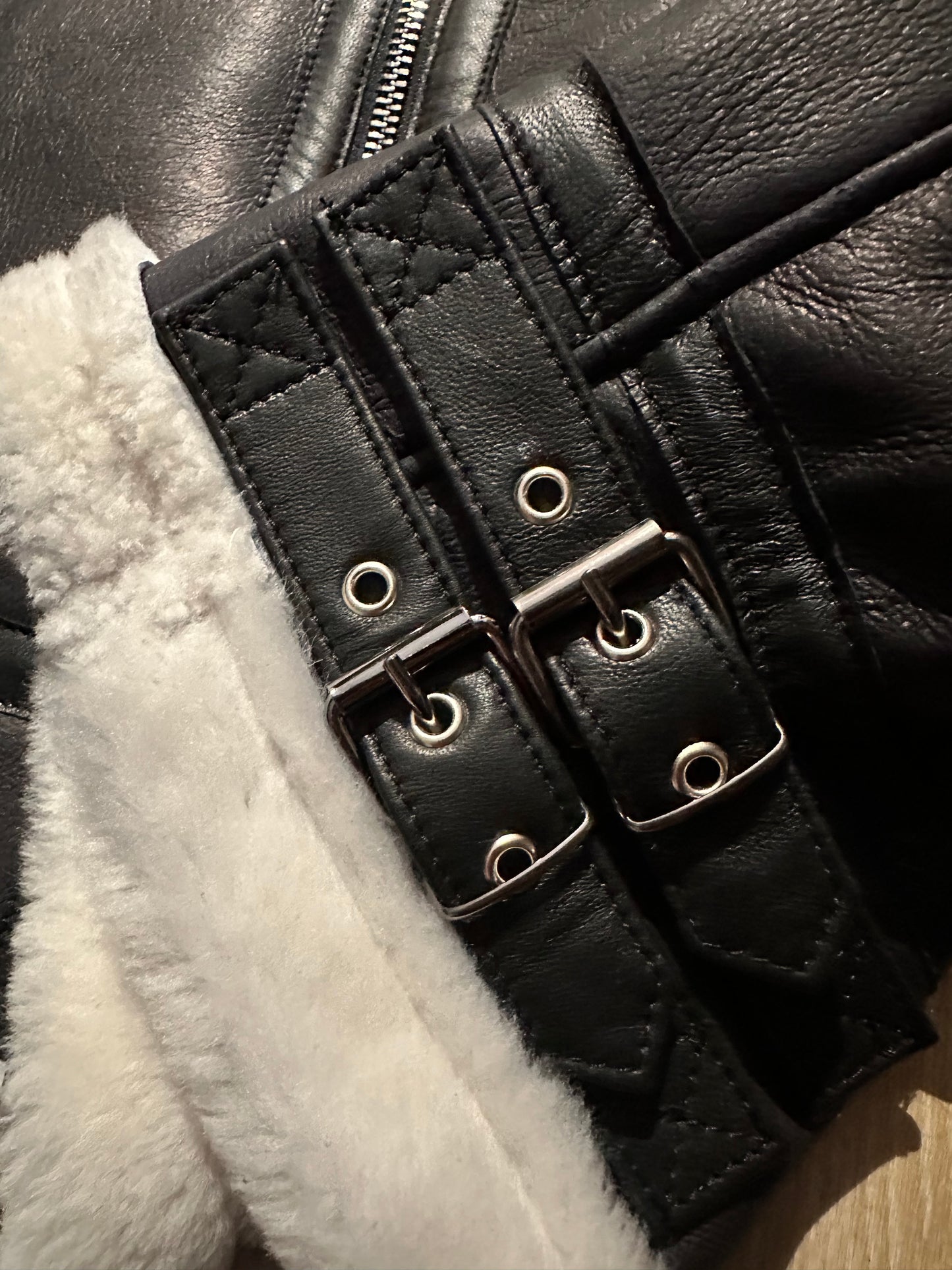 “Aviator Heritage Jacket” Black Sheepskin with White Fur