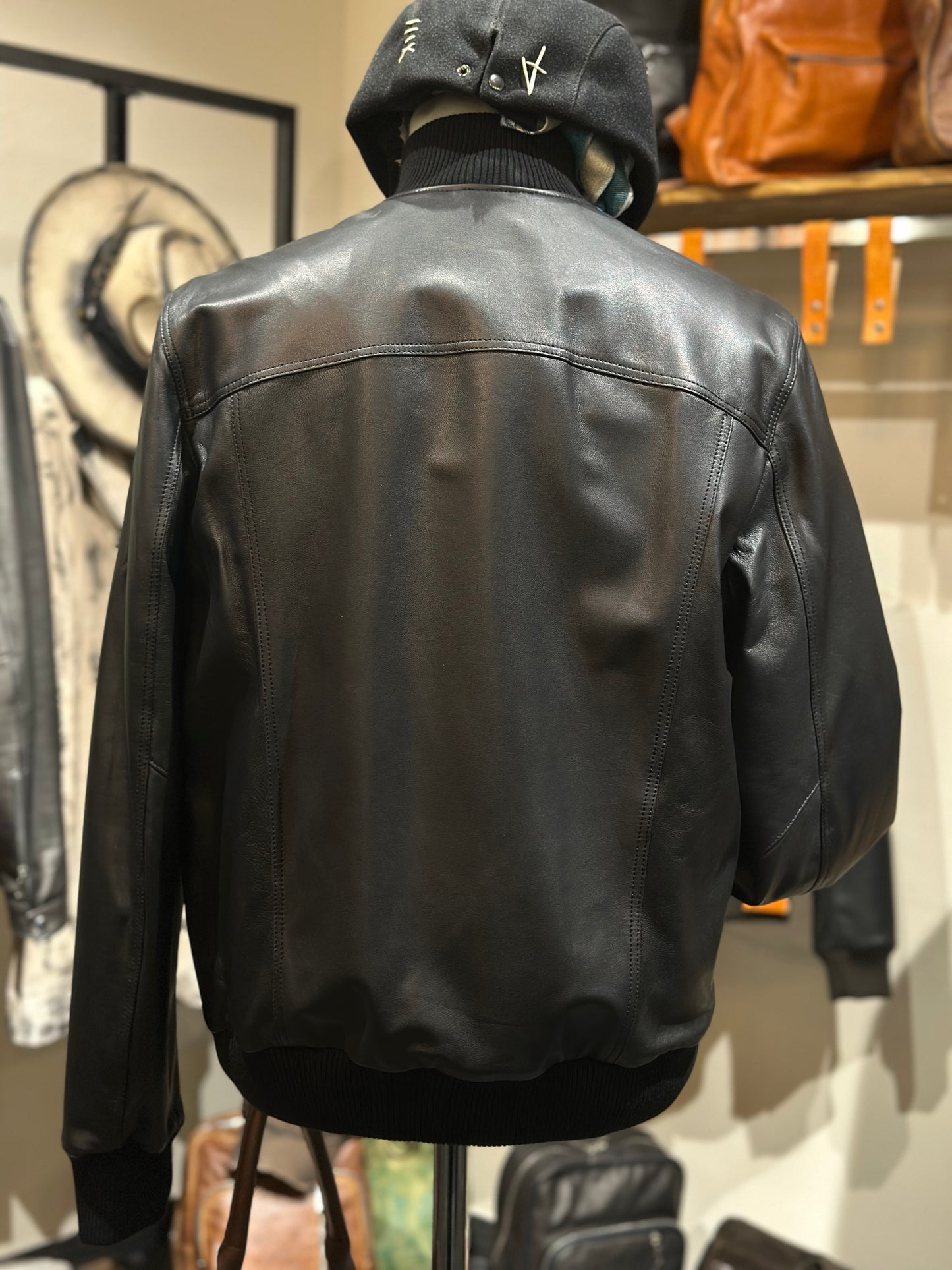 Veste en cuir d'agneau véritable extra-doux « Brera » avec fermeture éclair