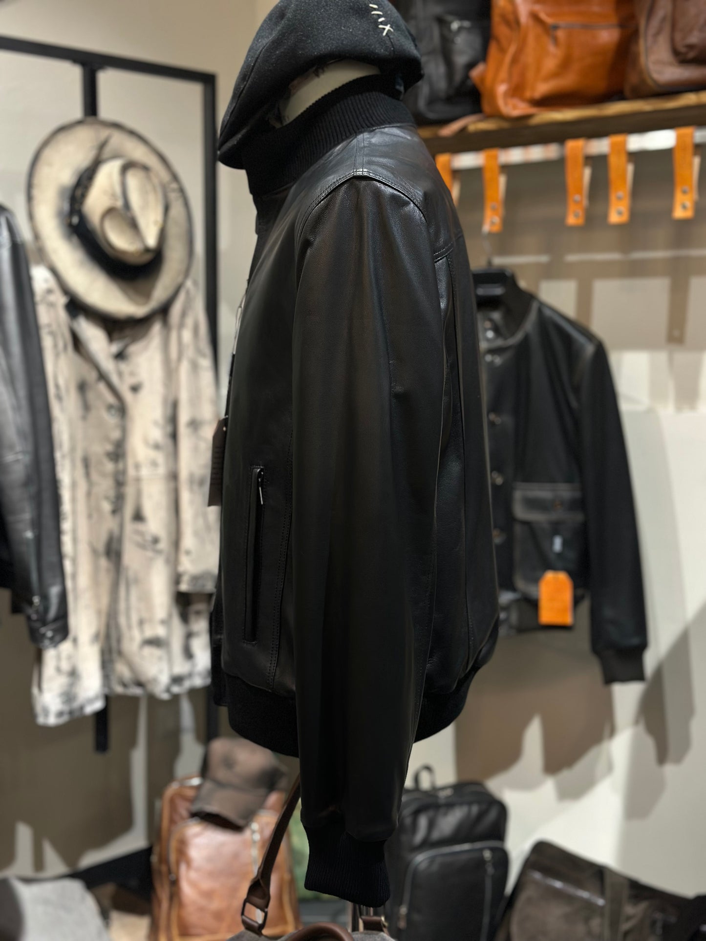 Veste en cuir d'agneau véritable extra-doux « Brera » avec fermeture éclair