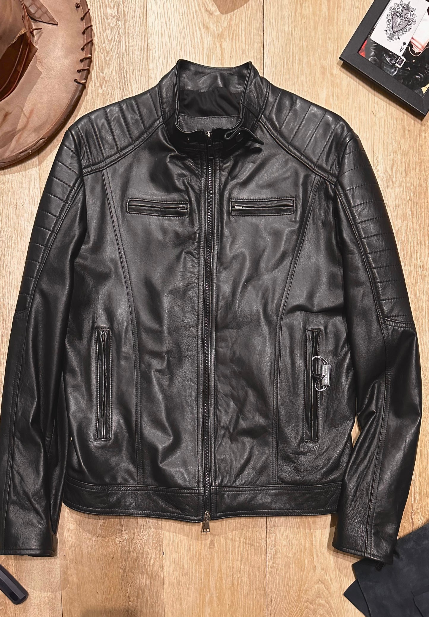 “Stallion” biker jacket in extra-soft lambskin