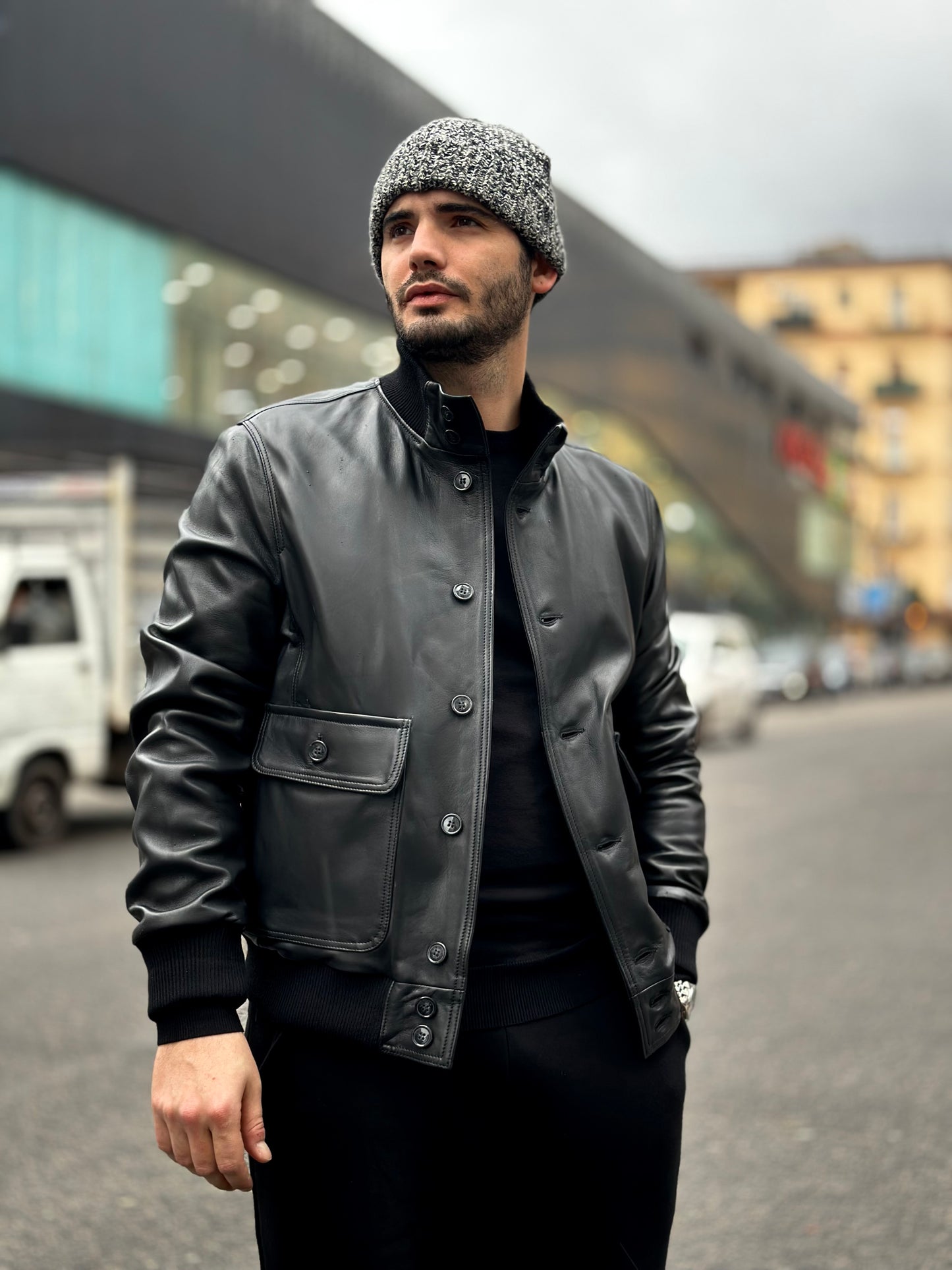 Blouson aviateur « Brera » en cuir d'agneau véritable extra doux