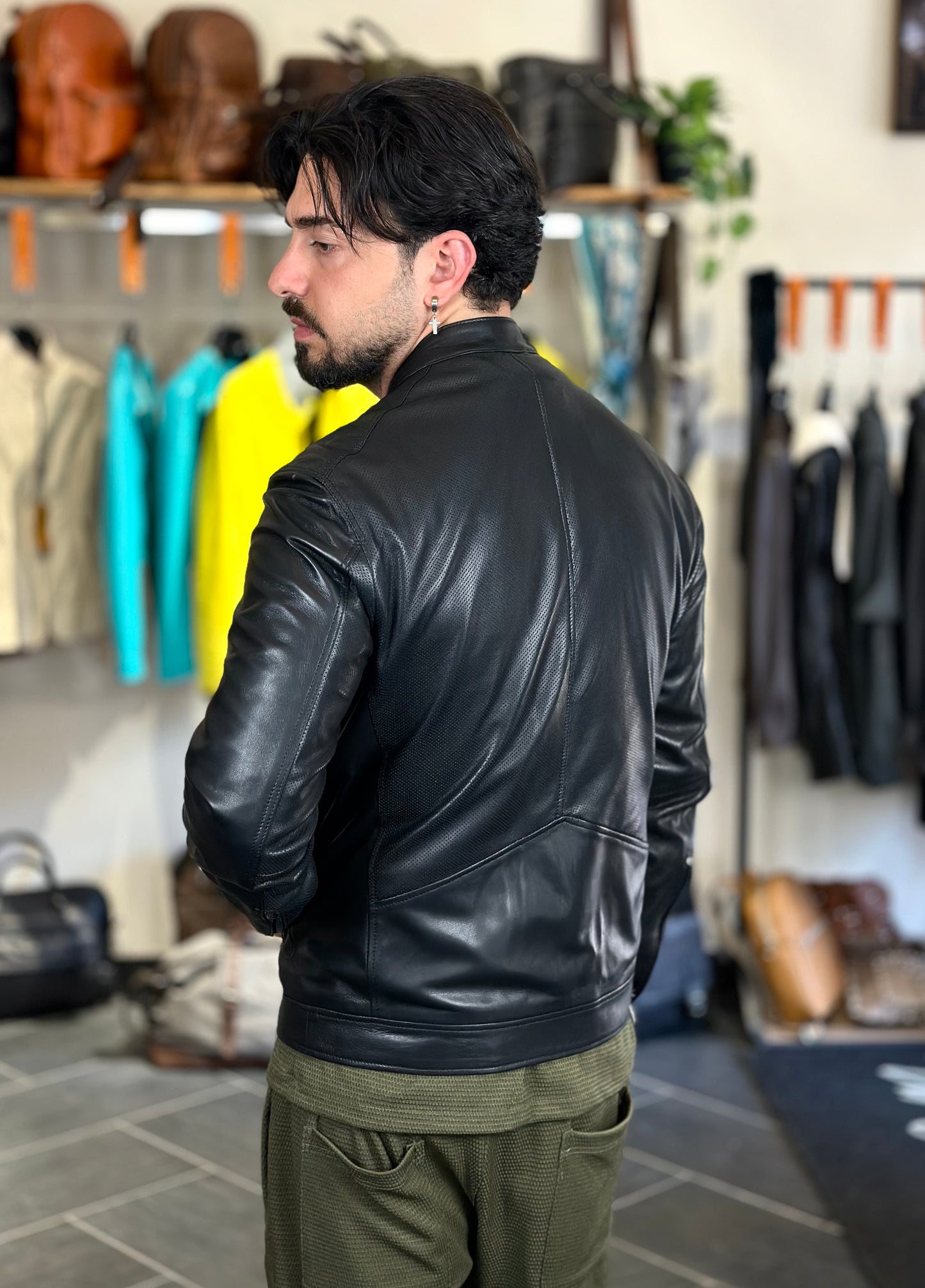 “Biker Rebel” perforated leather black map