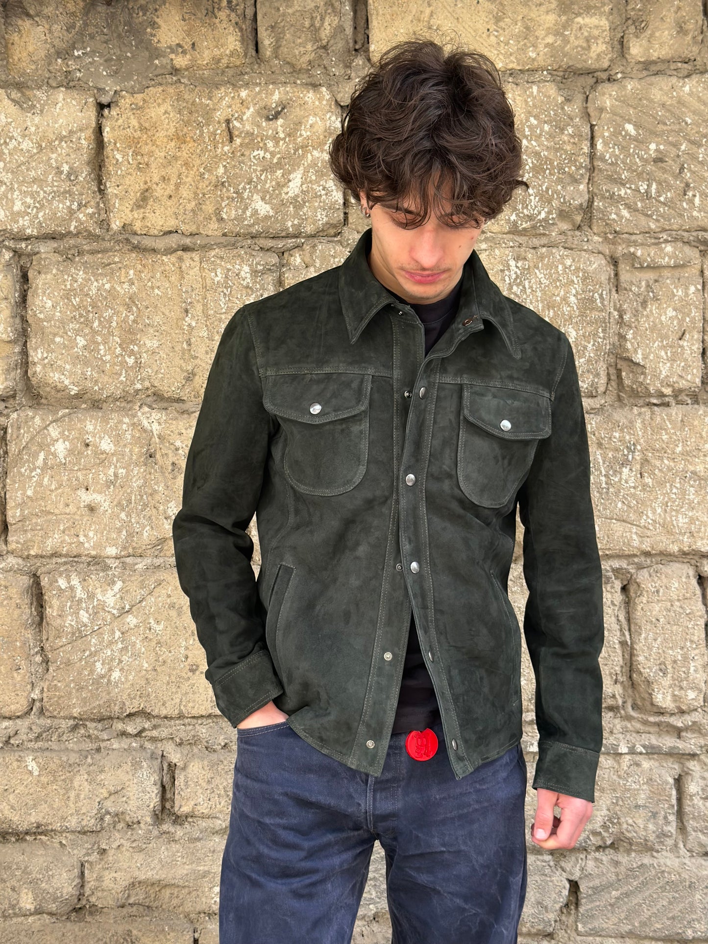 “Versante” petrol suede shirt jacket