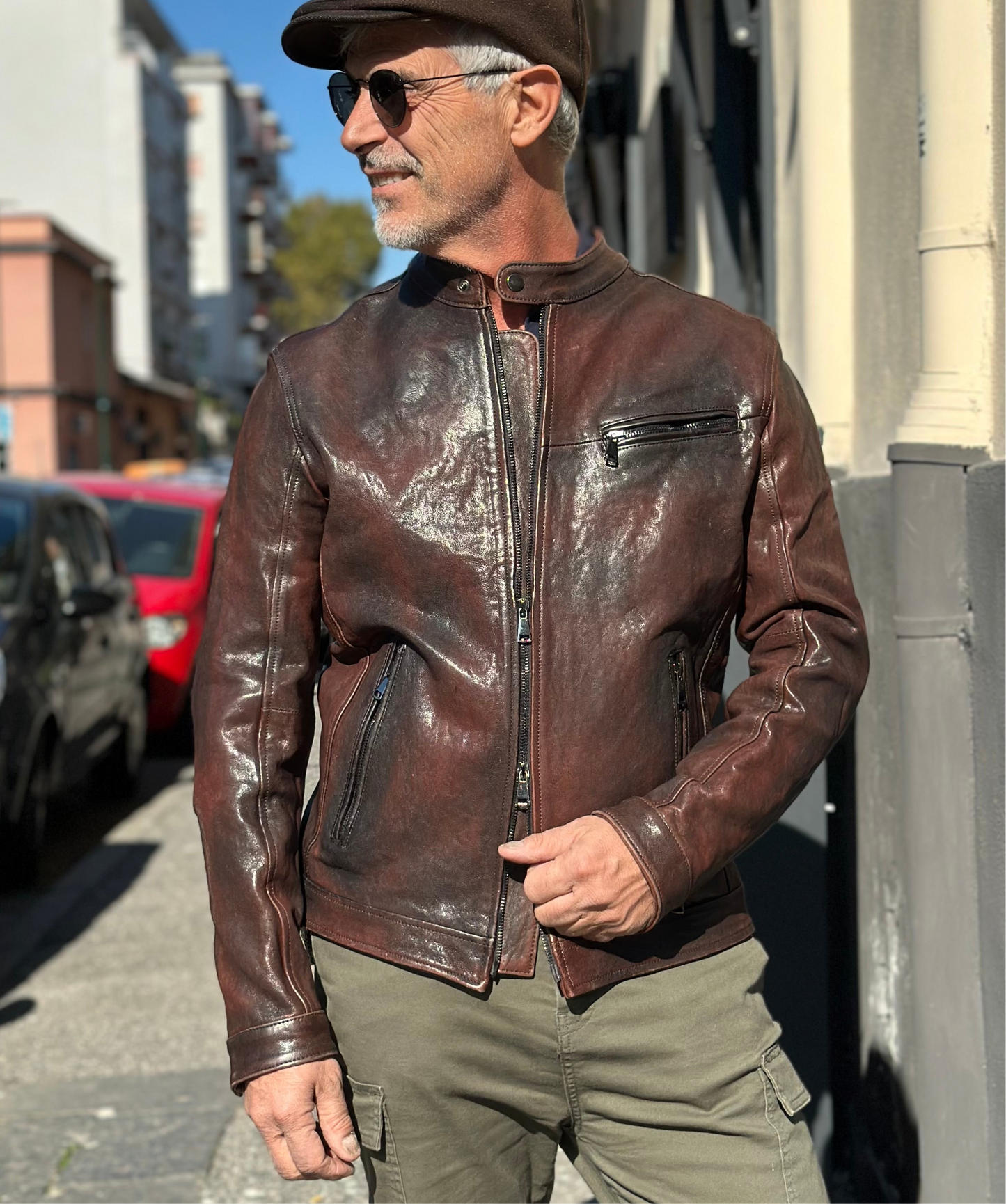 “Biker Rebel" Washed and Dyed Leather Biker Jacket