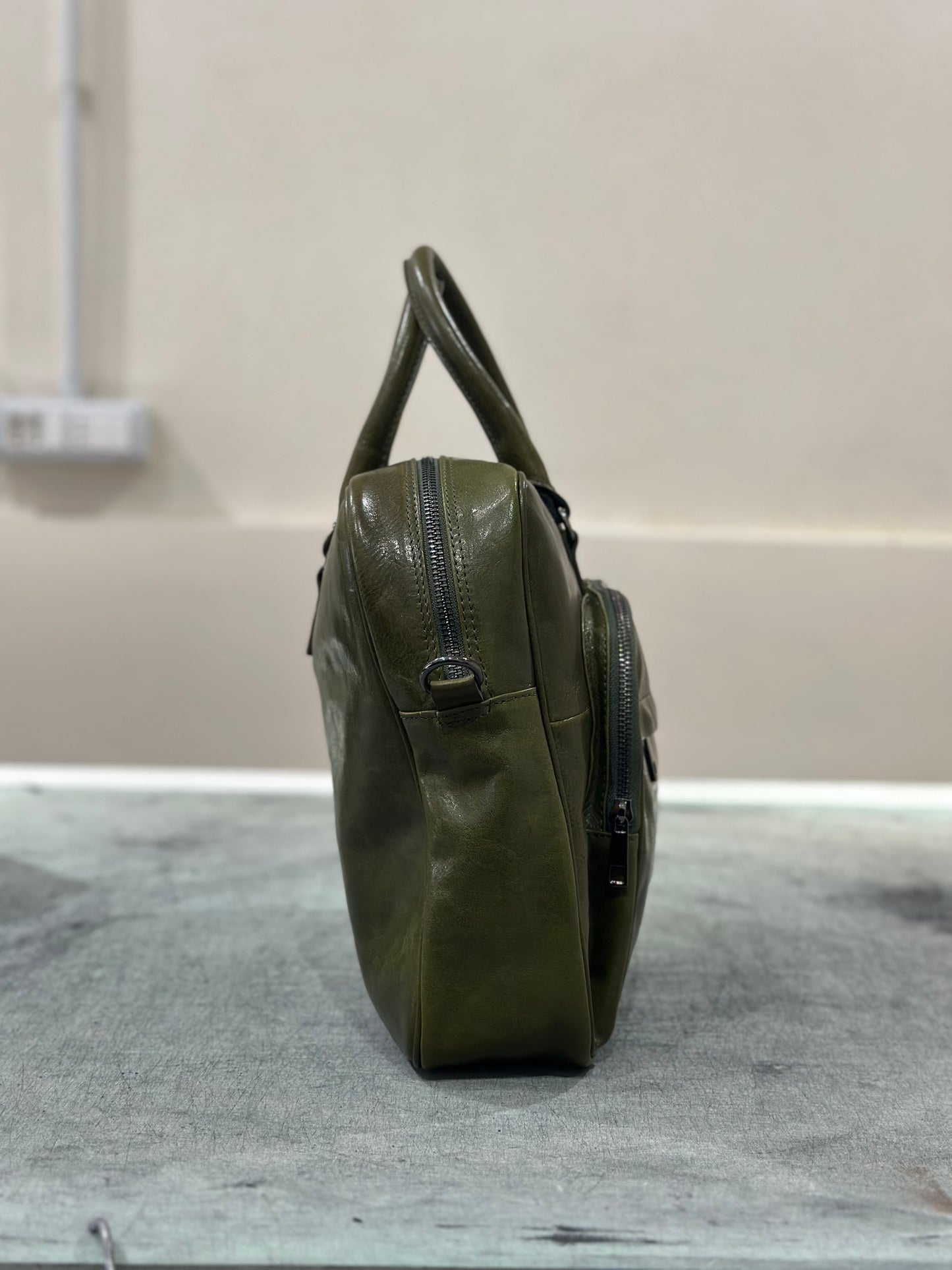The Odriam Olive Green Vegetable Tanned Leather Briefcase Bag