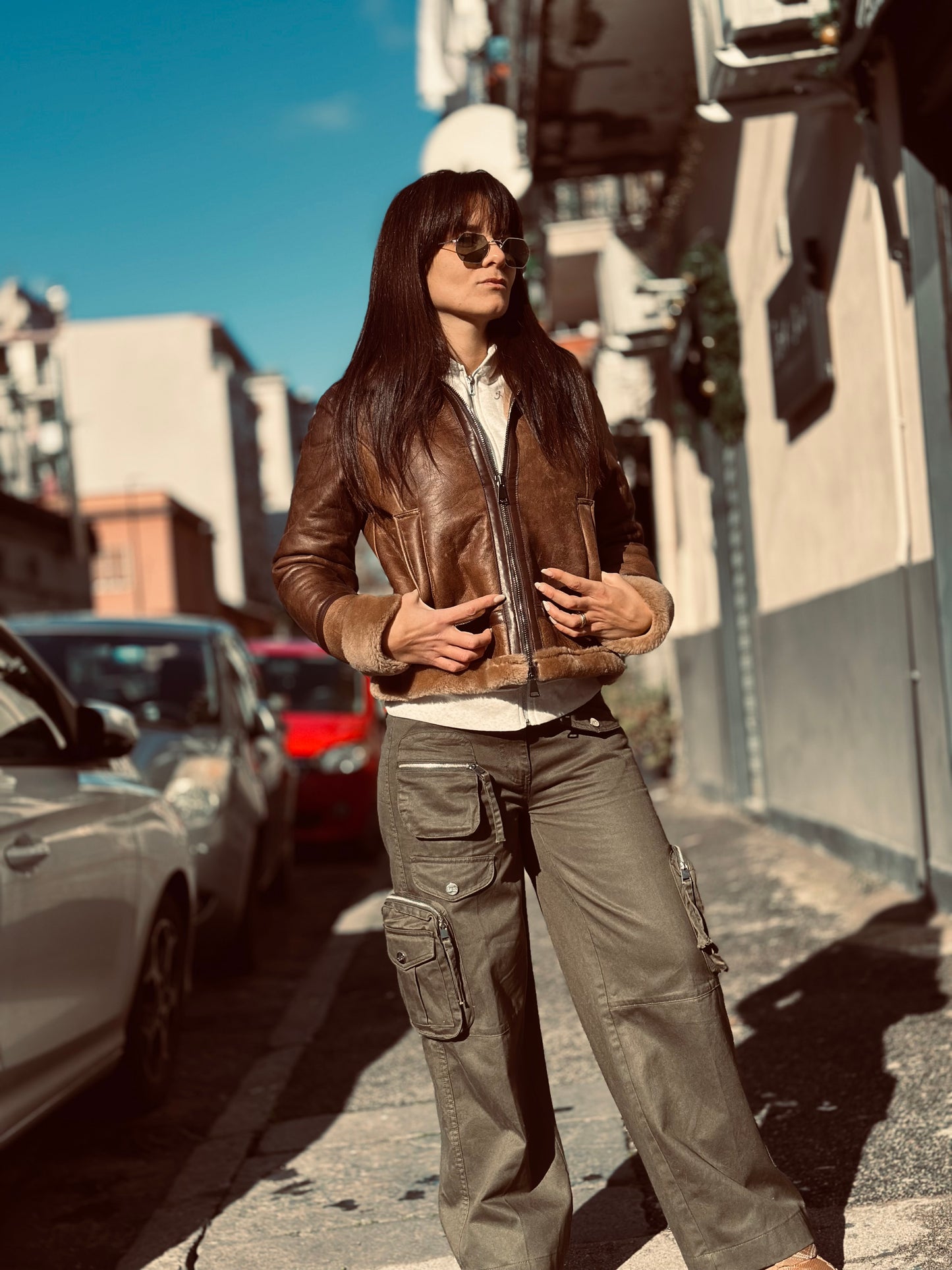 Blouson aviateur en peau lainée pour femme « Locatelli »