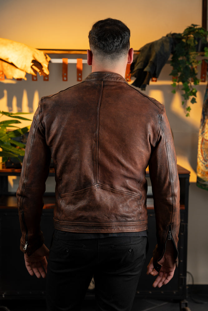 “Biker Rebel" Washed and Dyed Leather Biker Jacket