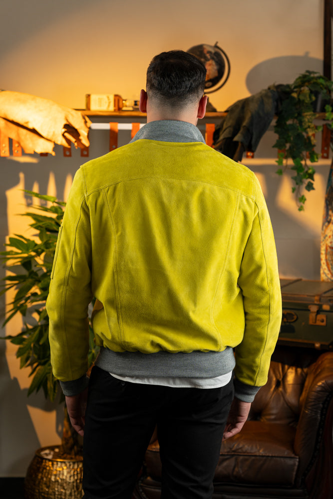 Blouson aviateur en daim « Brera » avec fermeture éclair, couleur citron vert