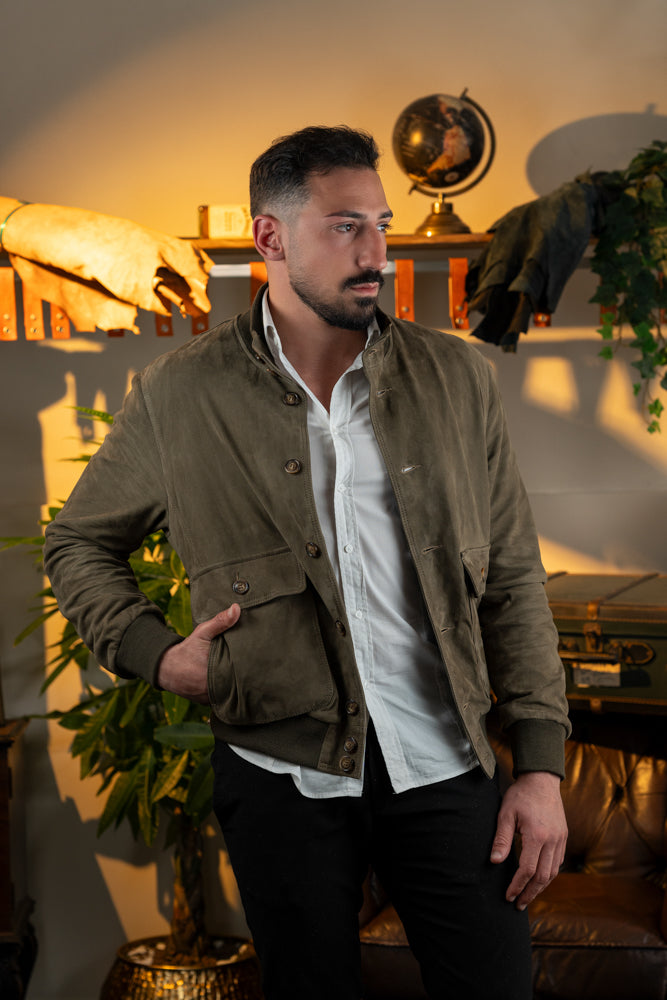 "Brera" Suede Bomber Jacket with Pockets