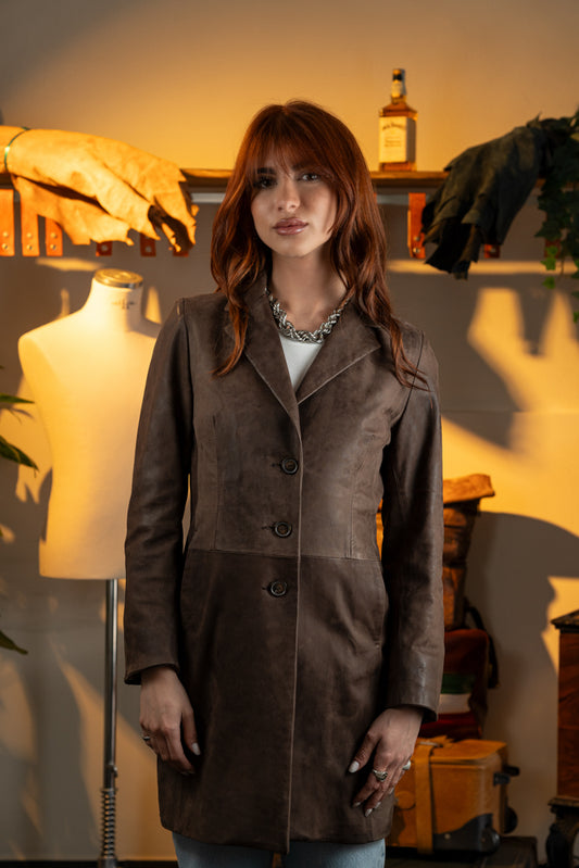 "Trinity Coat" Brushed Leather Coat
