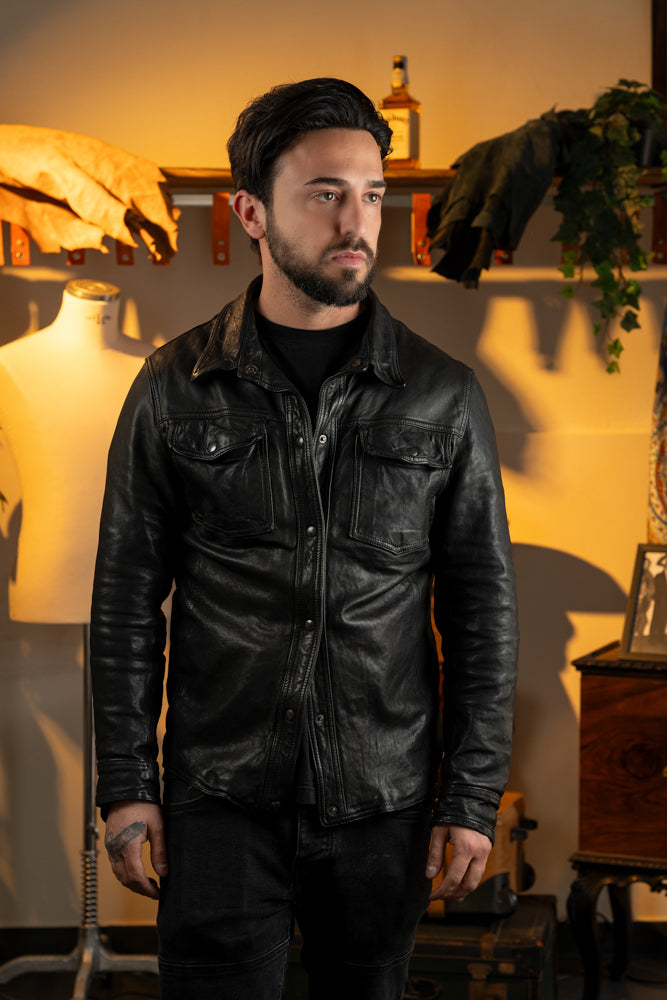"Versante" Washed Leather Shirt Jacket