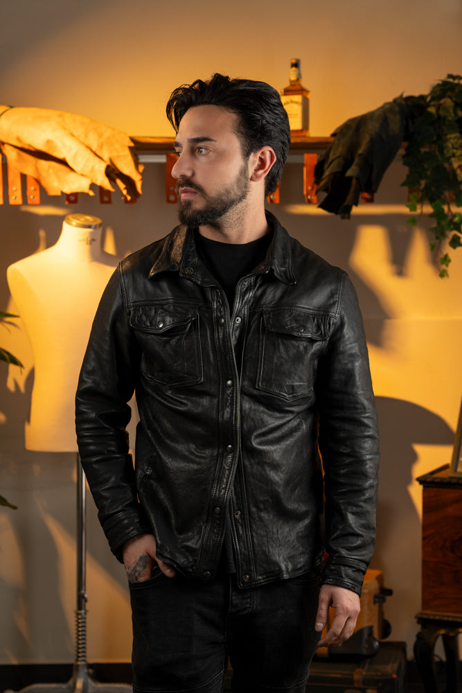 "Versante" Washed Leather Shirt Jacket