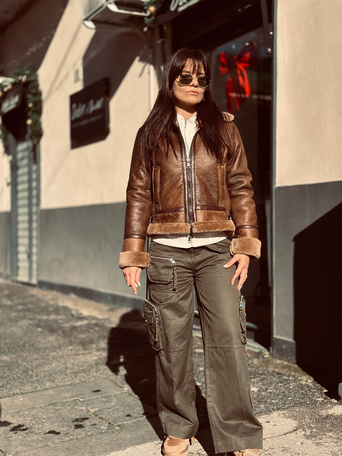 Blouson aviateur en peau lainée pour femme « Locatelli »