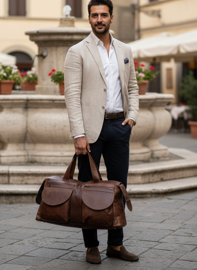 “Borsone Prestige” in Pelle di vitello pull invecchiato