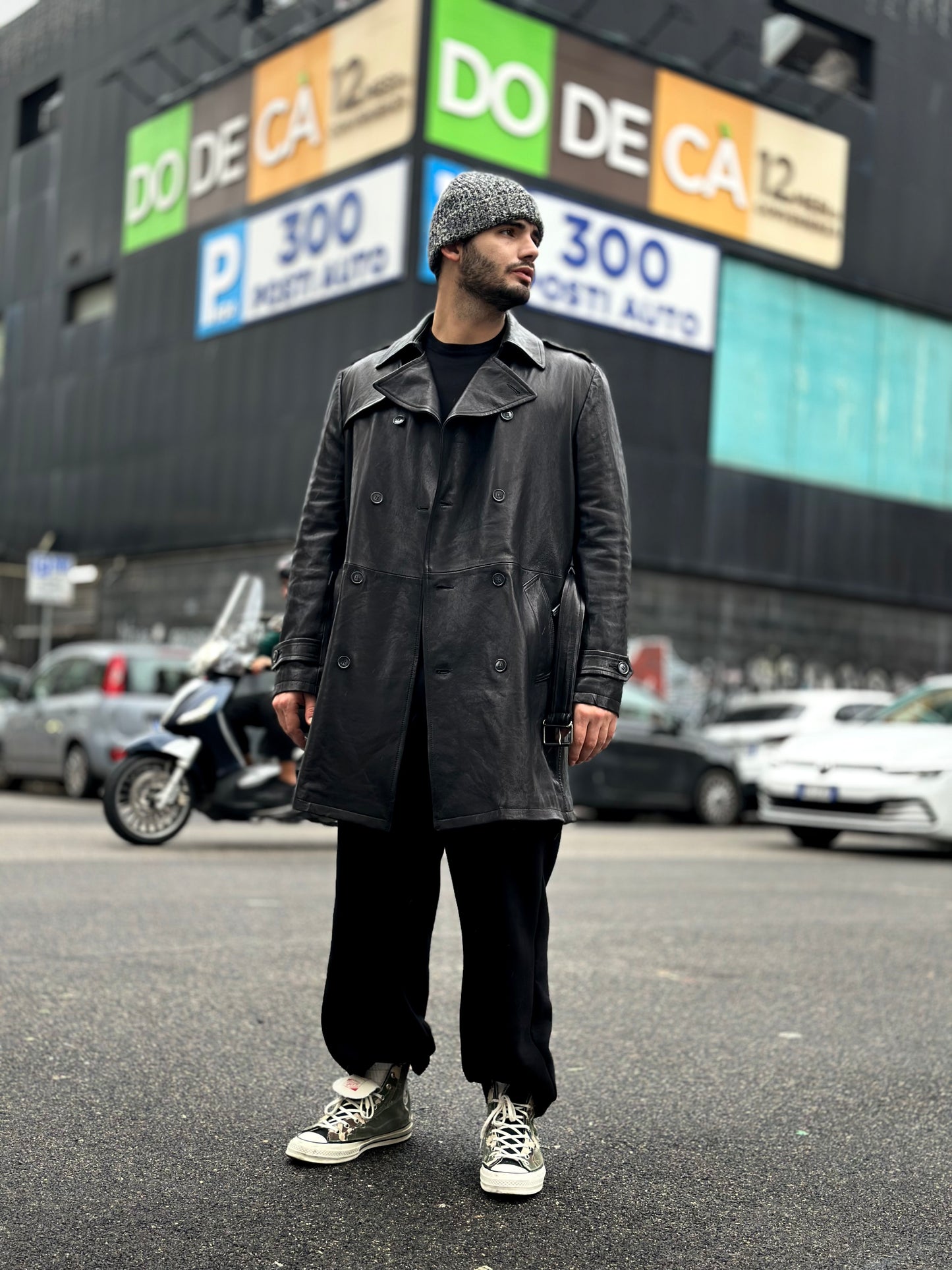 “Heritage Trench” trench coat in washed leather