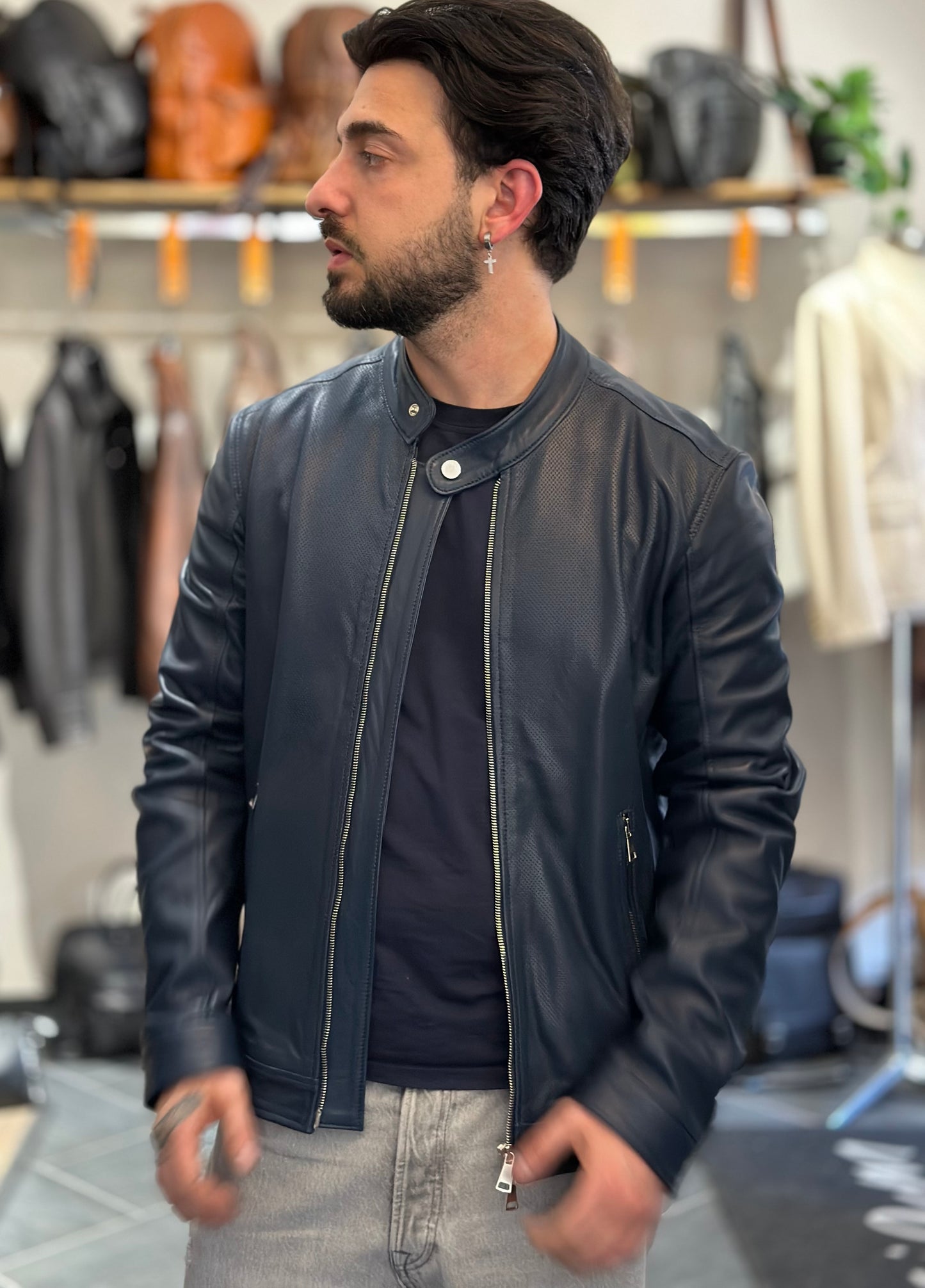 “Biker Rebel” Dark Blue Perforated