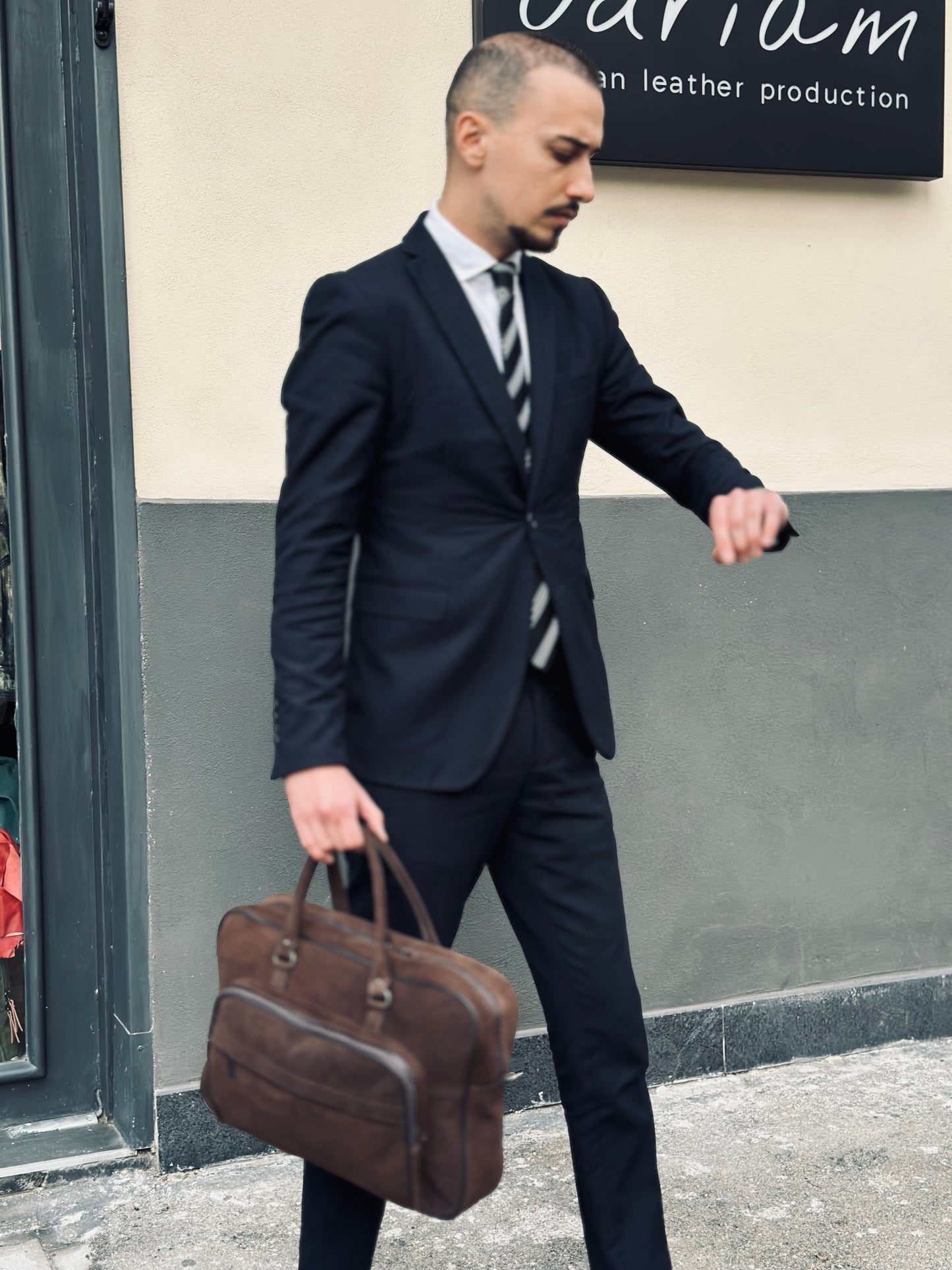 The Odriam Dark Brown Suede Briefcase Bag