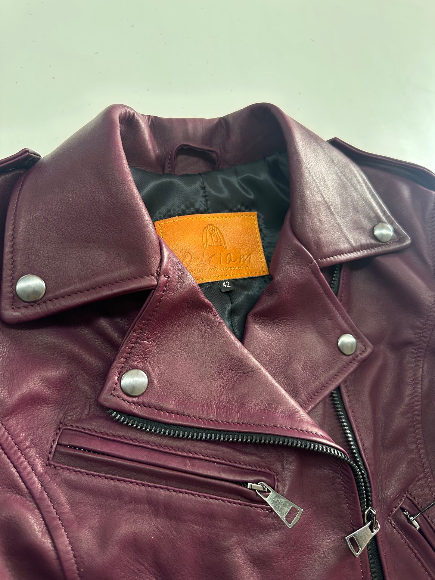 "pantera” Chiodo In pelle di agnello Naturale vinaccio pull up