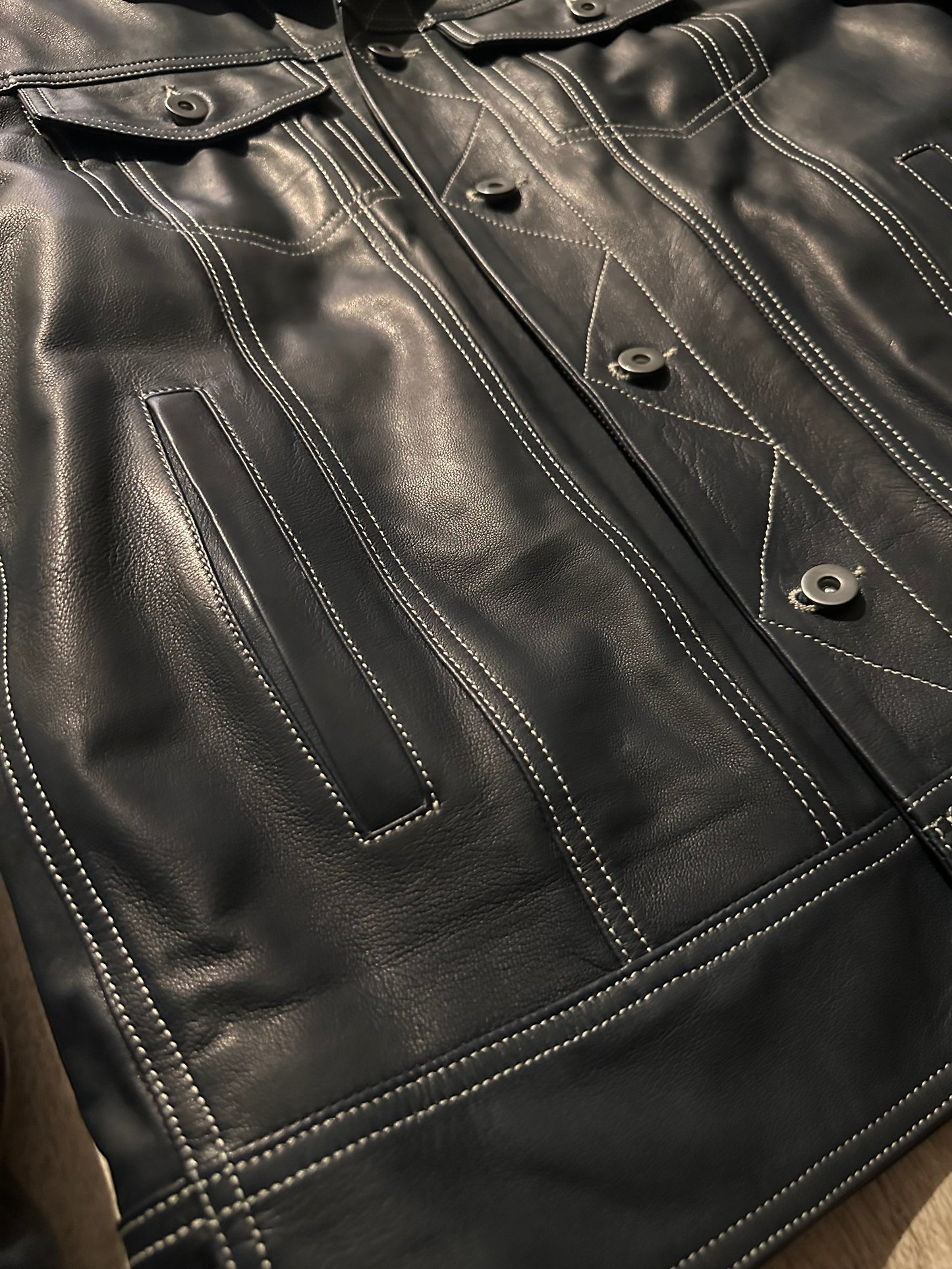 “Trucker” Natural Leather Dark Blue