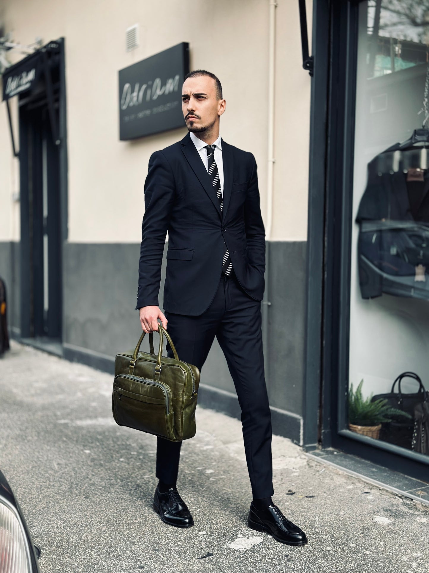 The Odriam Olive Green Vegetable Tanned Leather Briefcase Bag
