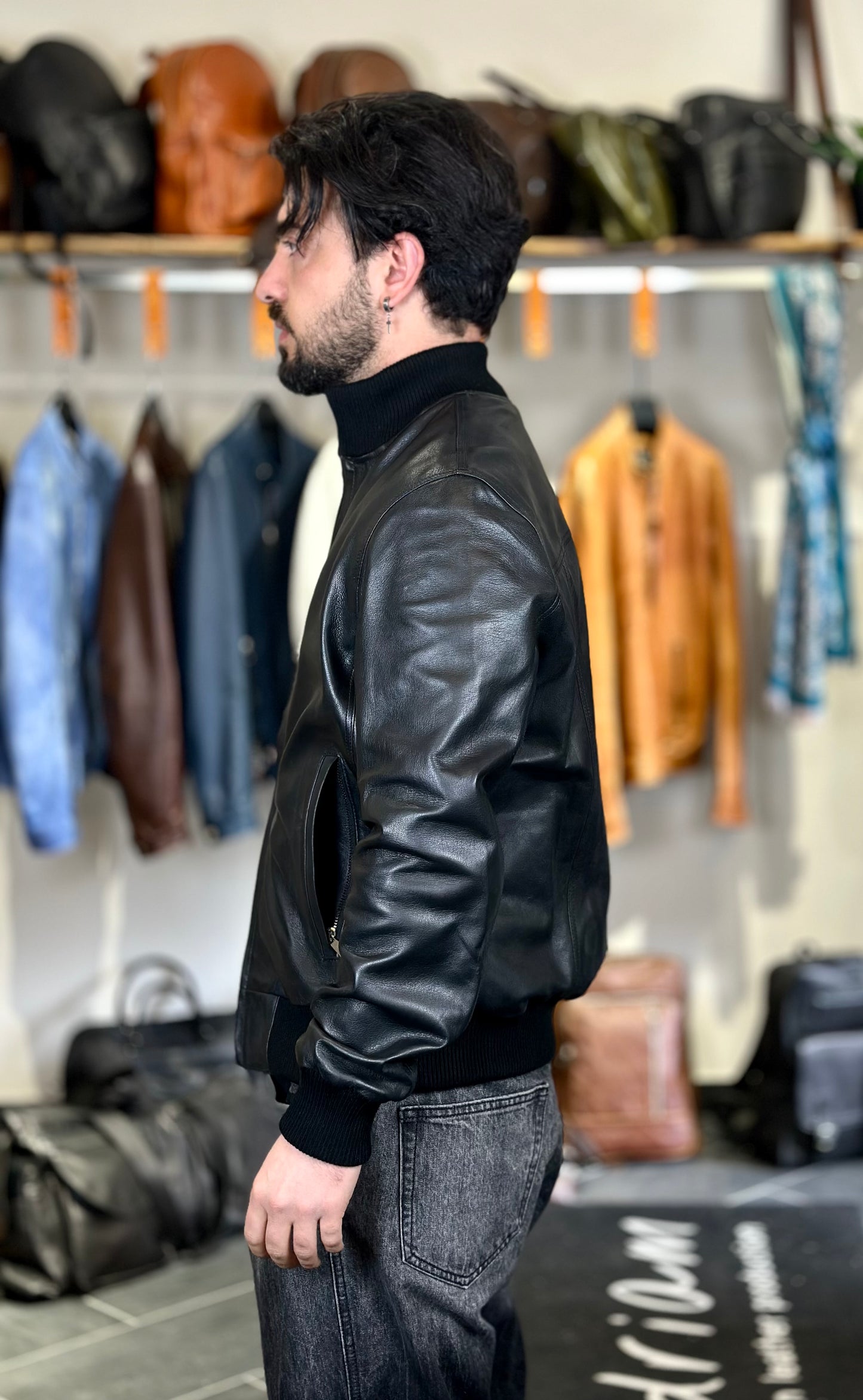 Veste en cuir d'agneau véritable extra-doux « Brera » avec fermeture éclair