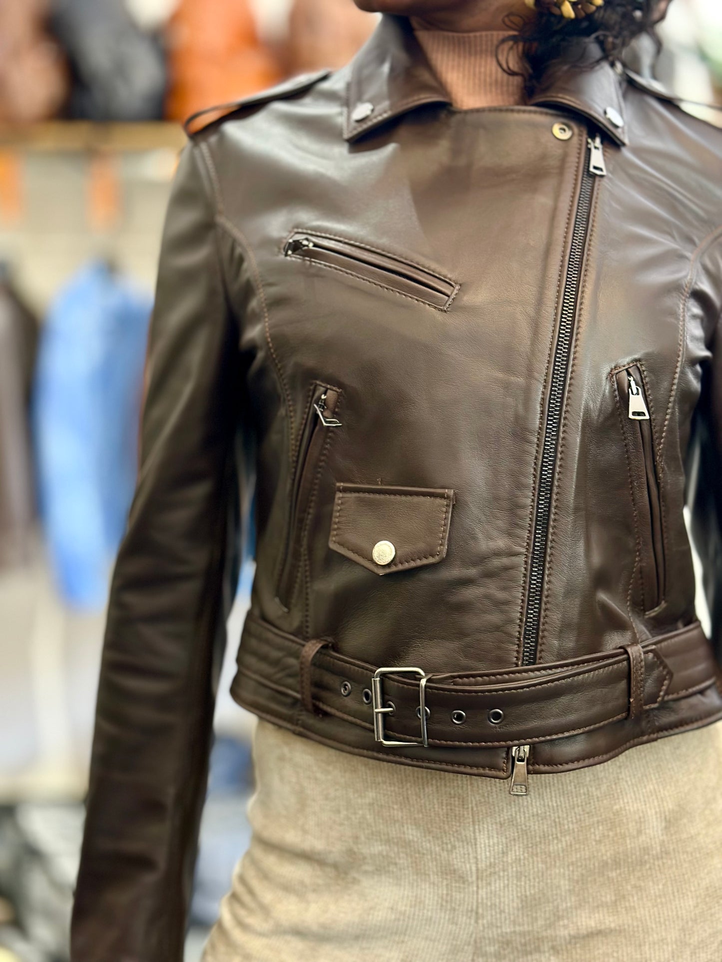 “pantera” leather jacket in dark brown nappa leather